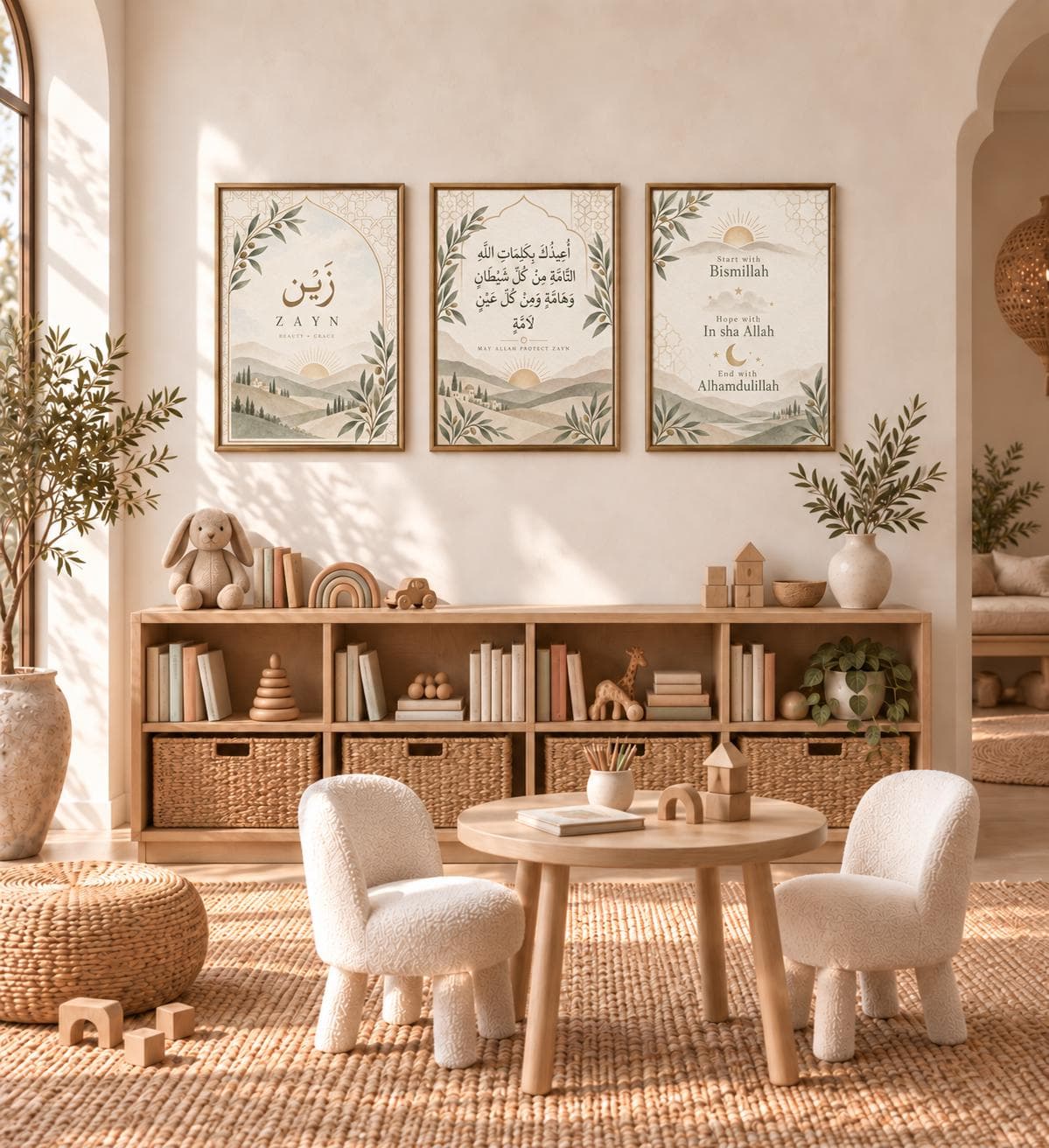 Personalised Islamic Nursery Wall Art Set, Arabic Baby Name Print, Protection Dua, Muslim Newborn or Aqiqah Gift, Neutral Nursery Decor - image 3