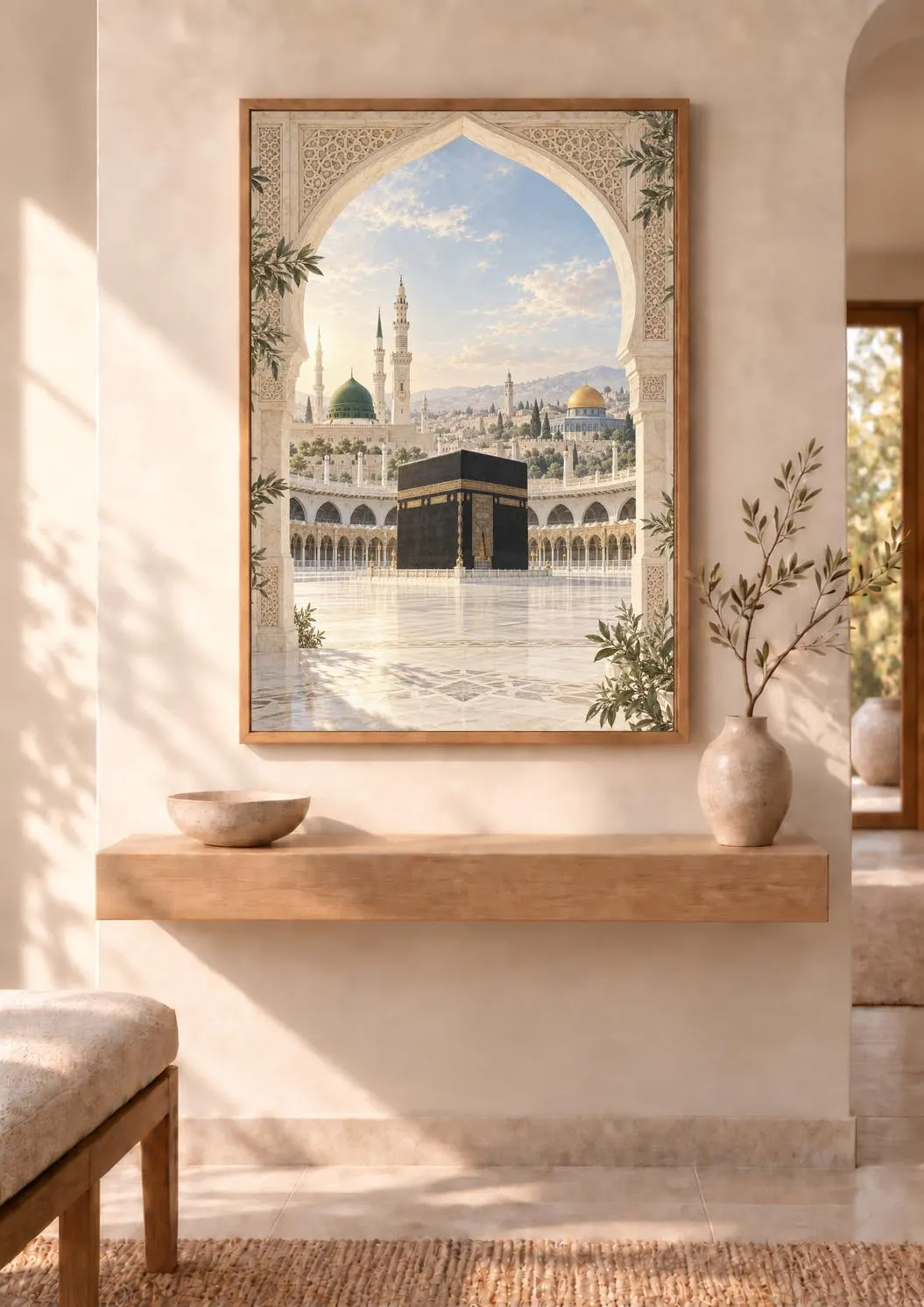Kaaba, Masjid Al Nabawi and Masjid Al Aqsa Wall Art Print, Mecca Medina Palestine Islamic Poster, Hajj Umrah Gifts (Framed or Unframed)