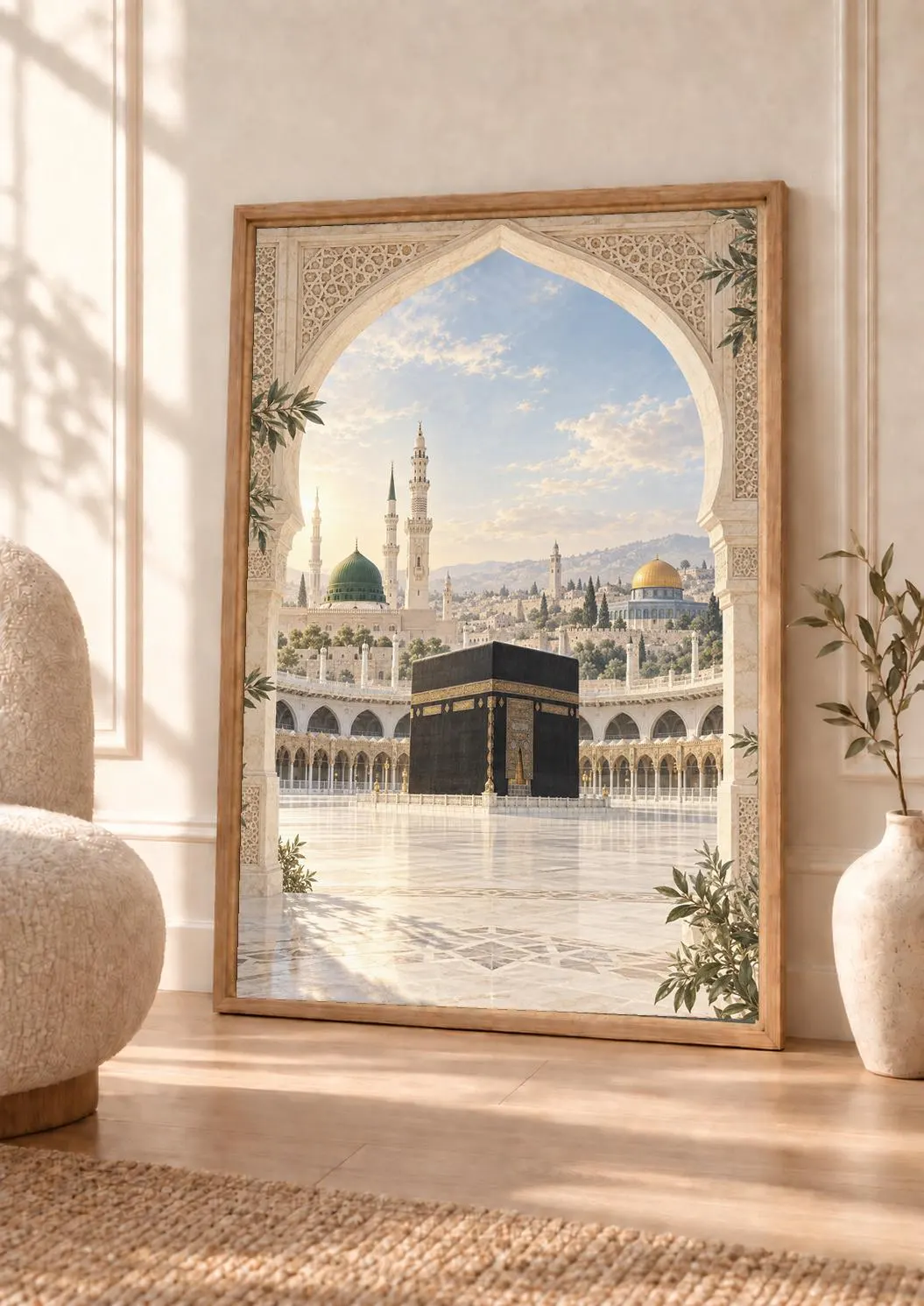 Kaaba, Masjid Al Nabawi and Masjid Al Aqsa Wall Art Print, Mecca Medina Palestine Islamic Poster, Hajj Umrah Gifts (Framed or Unframed) - image 2