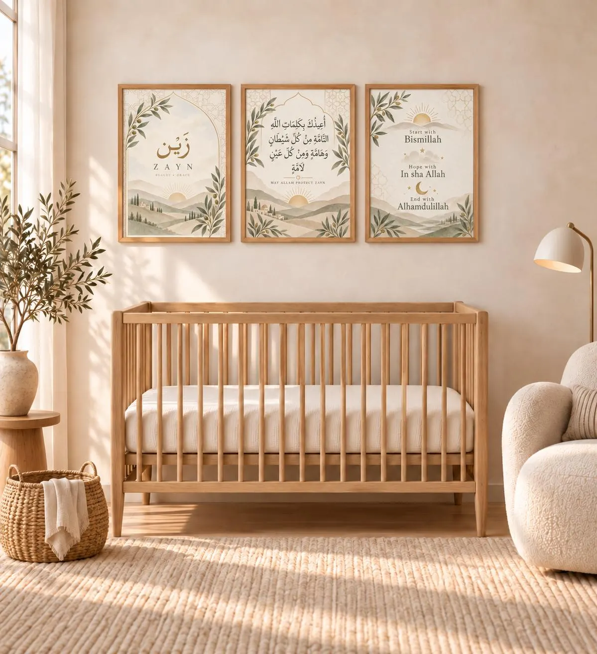 Personalised Islamic Nursery Wall Art Set, Arabic Baby Name Print, Protection Dua, Muslim Newborn or Aqiqah Gift, Neutral Nursery Decor - image 4
