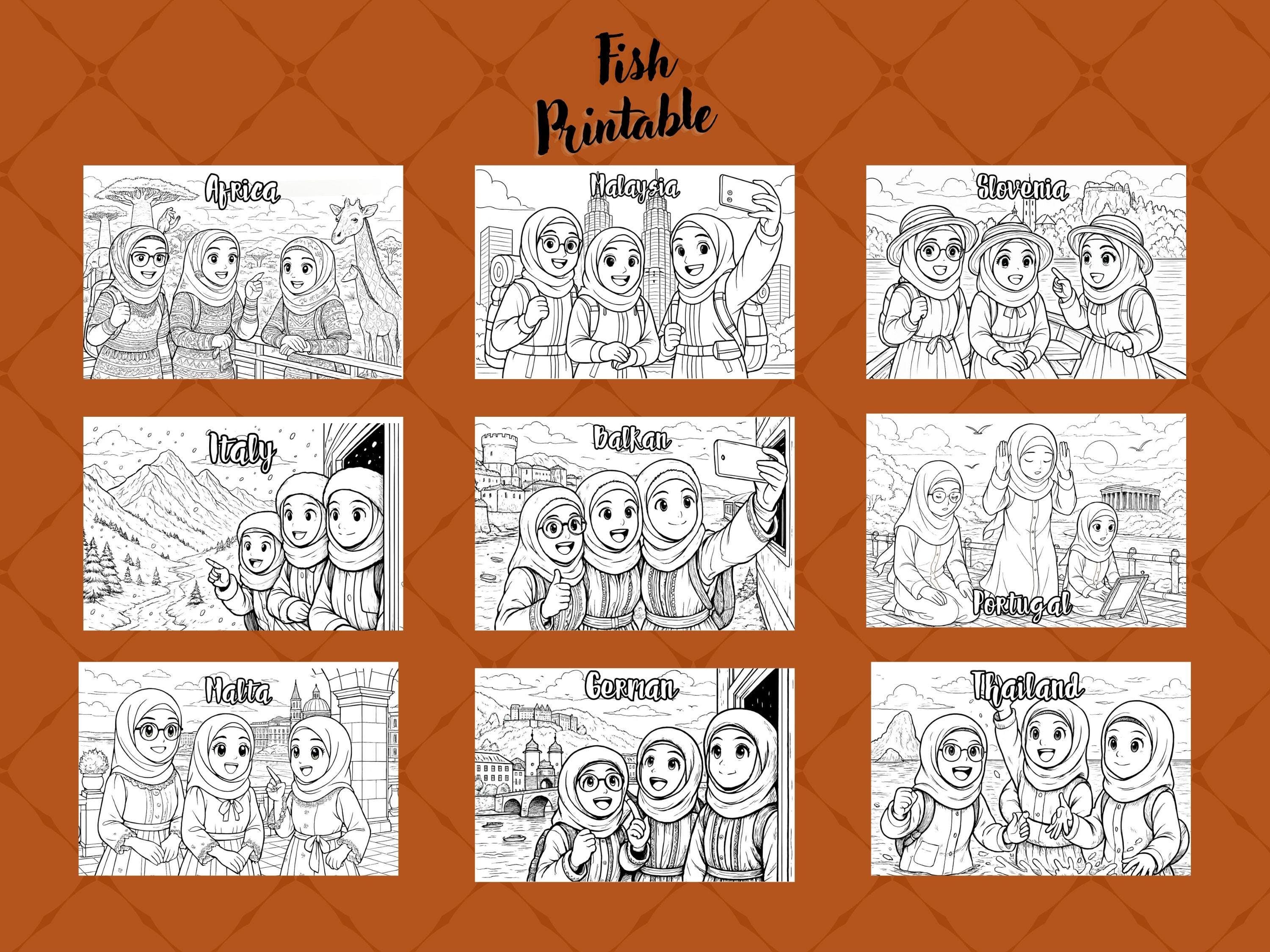 Hijabi Girls Travel Coloring Book – Islamic Culture, Modest Outfits (Digital Download) - image 5