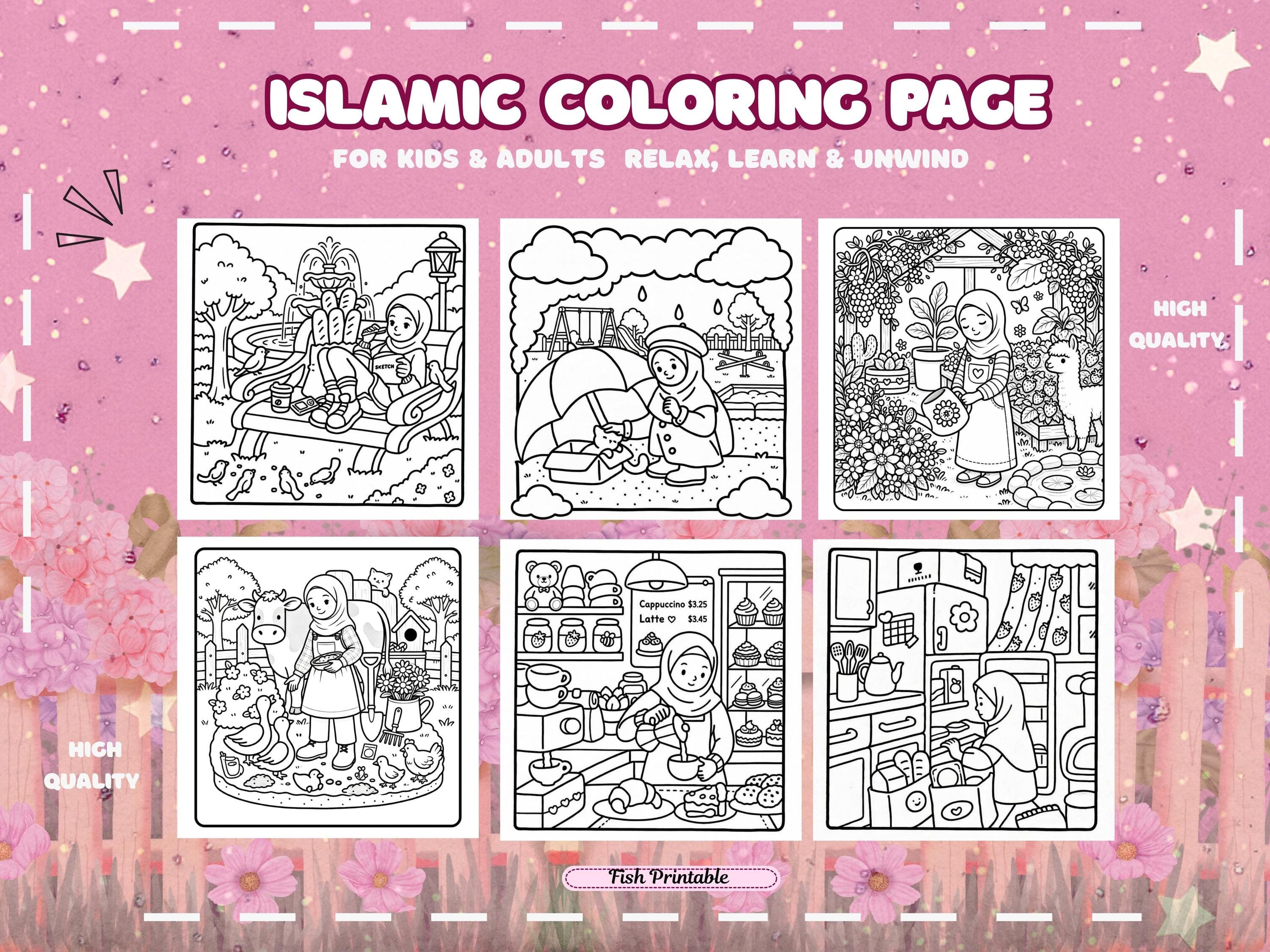 Muslim Girl Coloring Book, Modest Hijab Fashion (Digital Download) - image 3