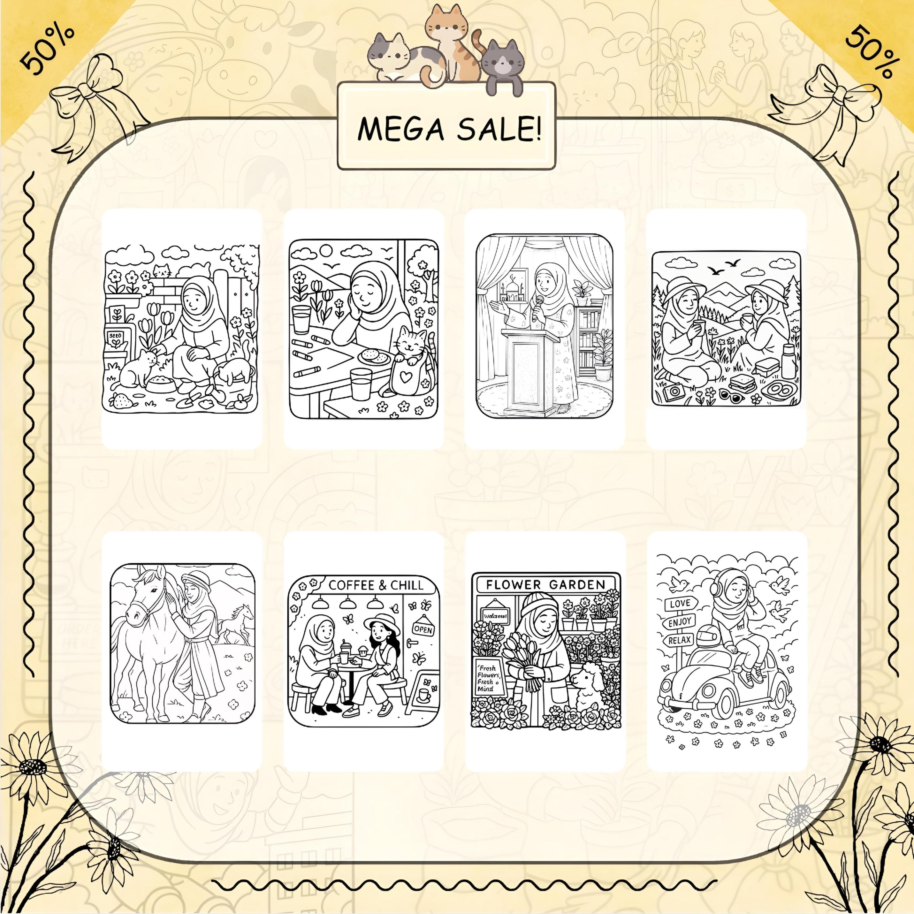 Islamic Hijabi Coloring Book, Cozy Scenes, Ramadan Relaxation (Digital Download) - image 4