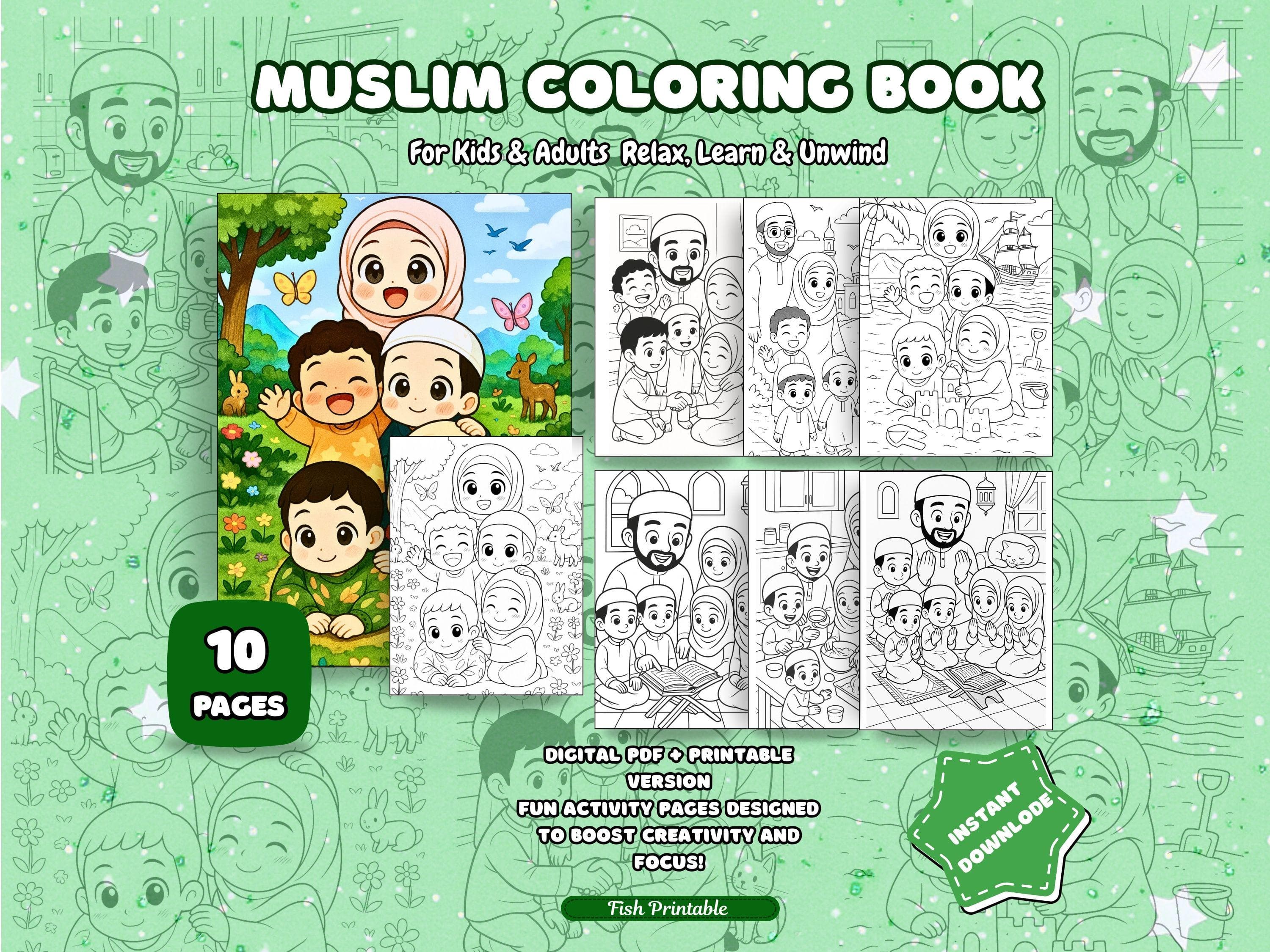 Muslim Coloring Book, Ramadan Activity Pages, Kids Islamic Learning (PDF Download)