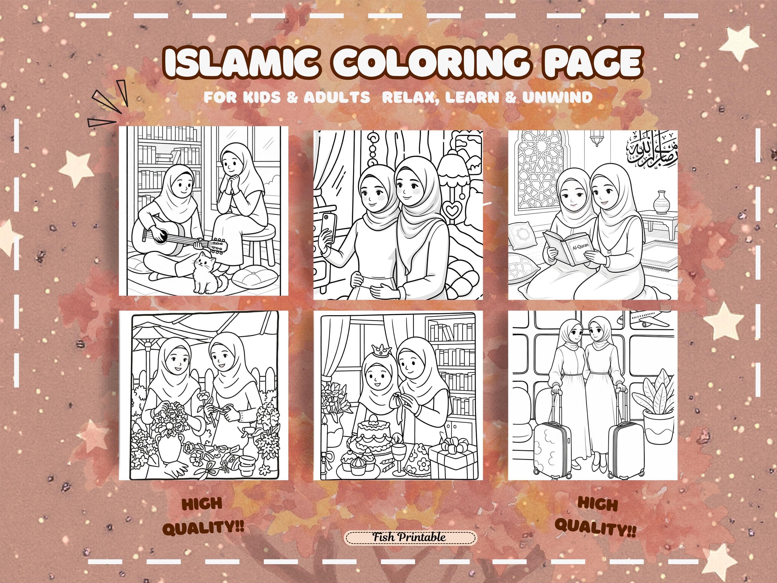Islamic Mom Love Coloring Book, Cozy Family Scenes, Bold Line Art (Digital Download) - image 4