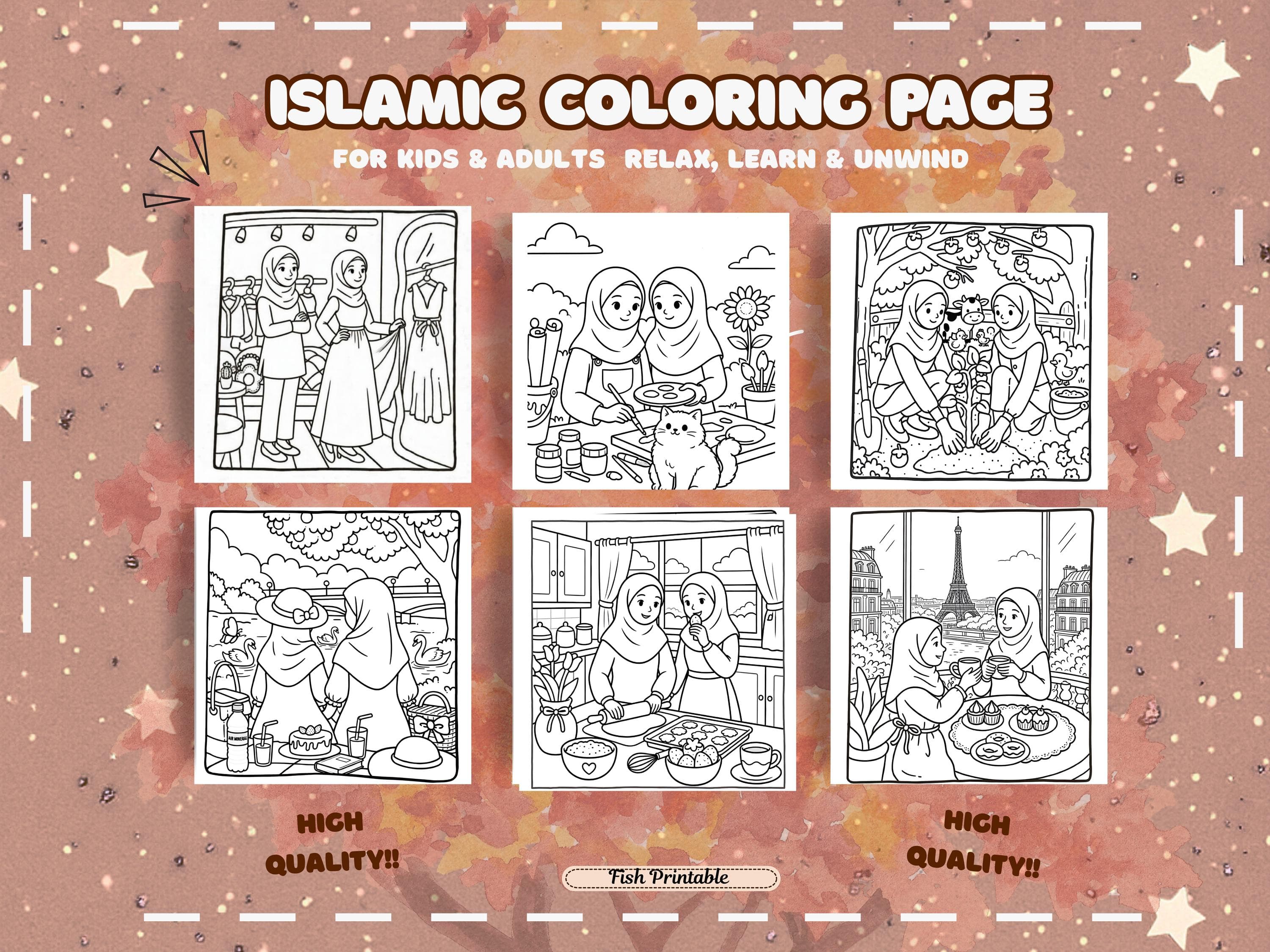 Islamic Mom Love Coloring Book, Cozy Family Scenes, Bold Line Art (Digital Download) - image 5