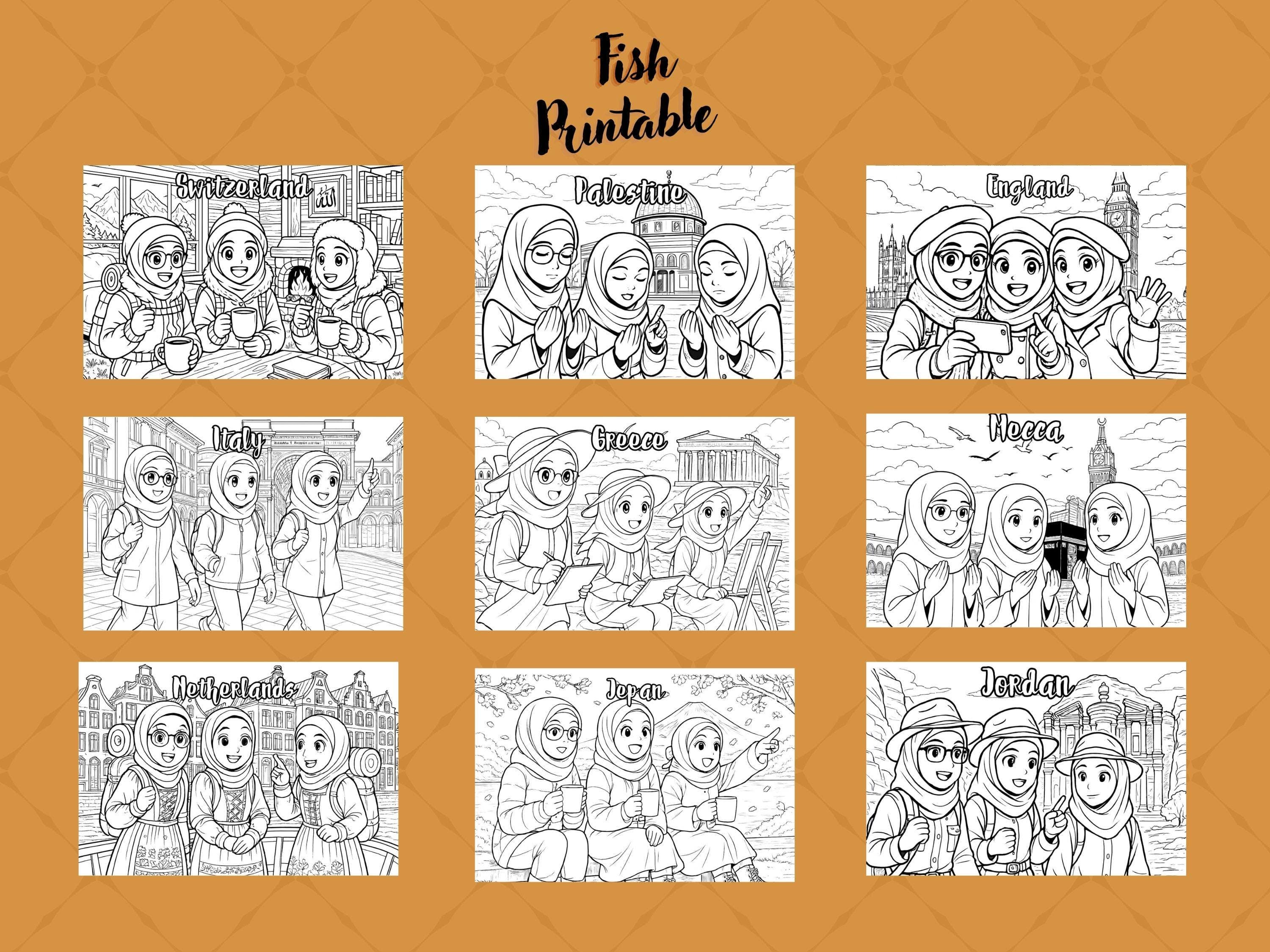 Hijabi Girls Travel Coloring Book – Islamic Culture, Modest Outfits (Digital Download) - image 4