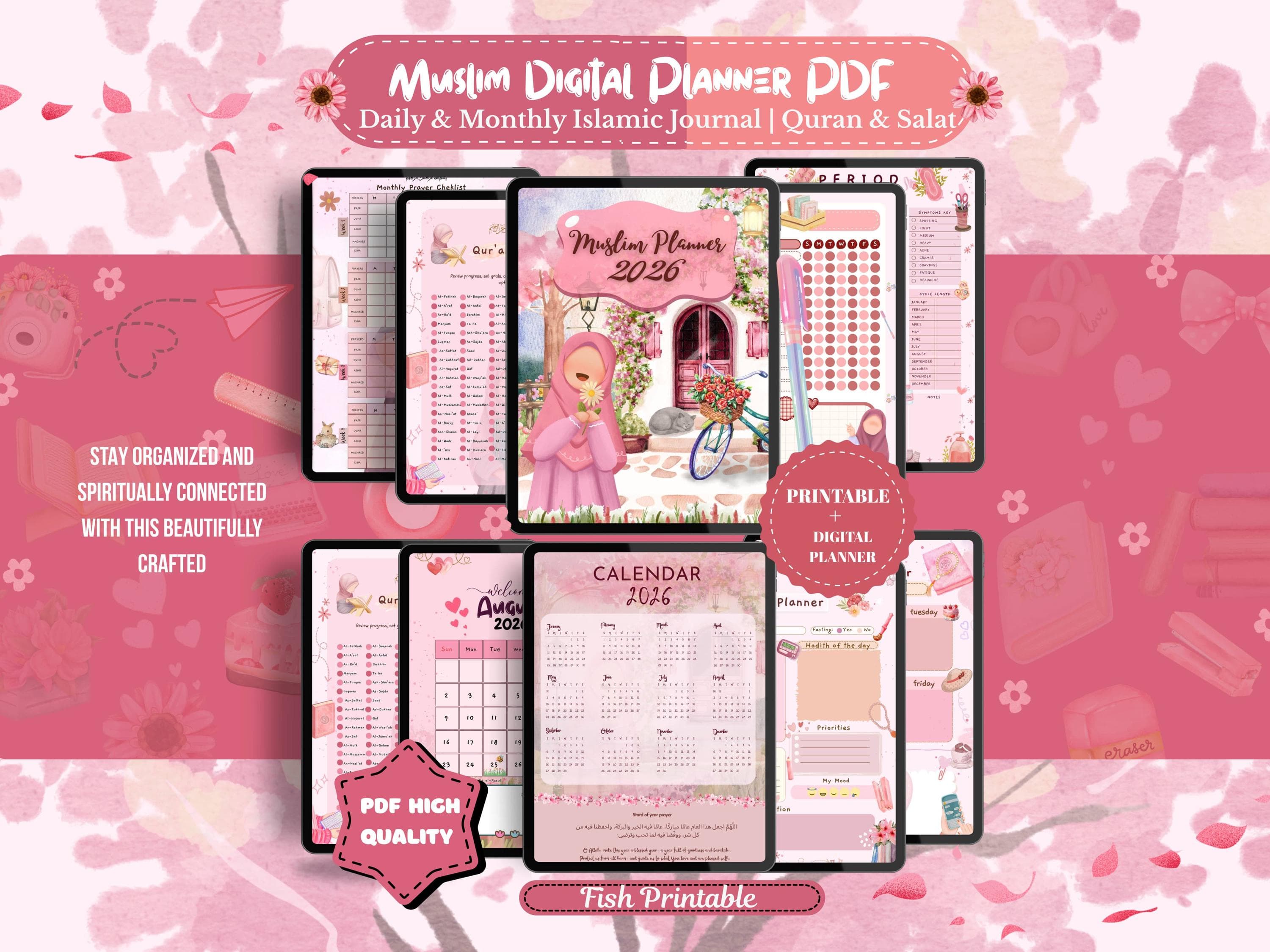Muslimah Pink Planner 2026, Daily Islamic Journal (PDF Download)