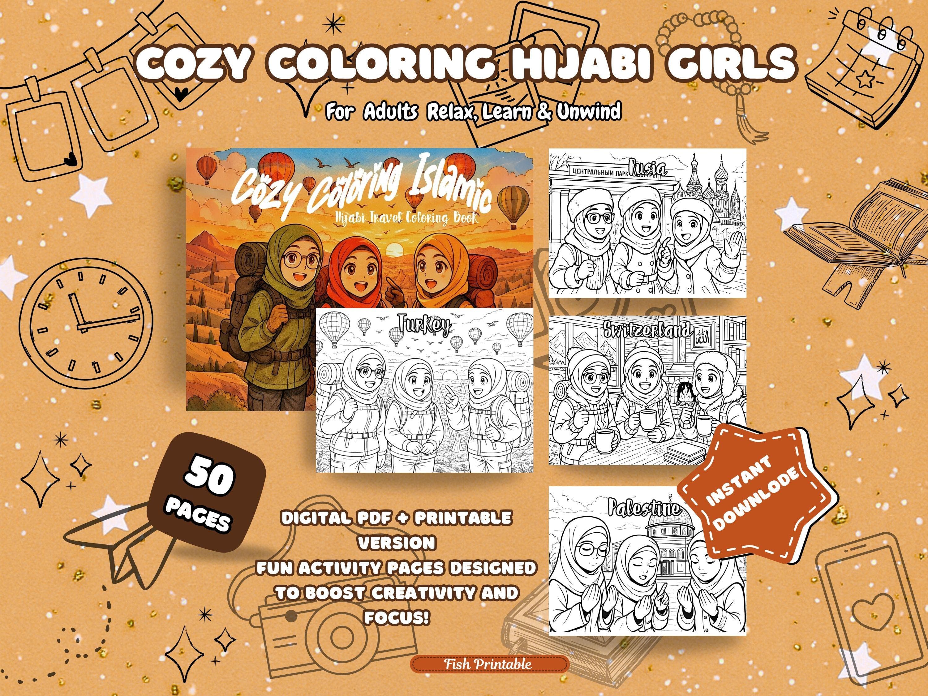 Hijabi Girls Travel Coloring Book – Islamic Culture, Modest Outfits (Digital Download) - image 3