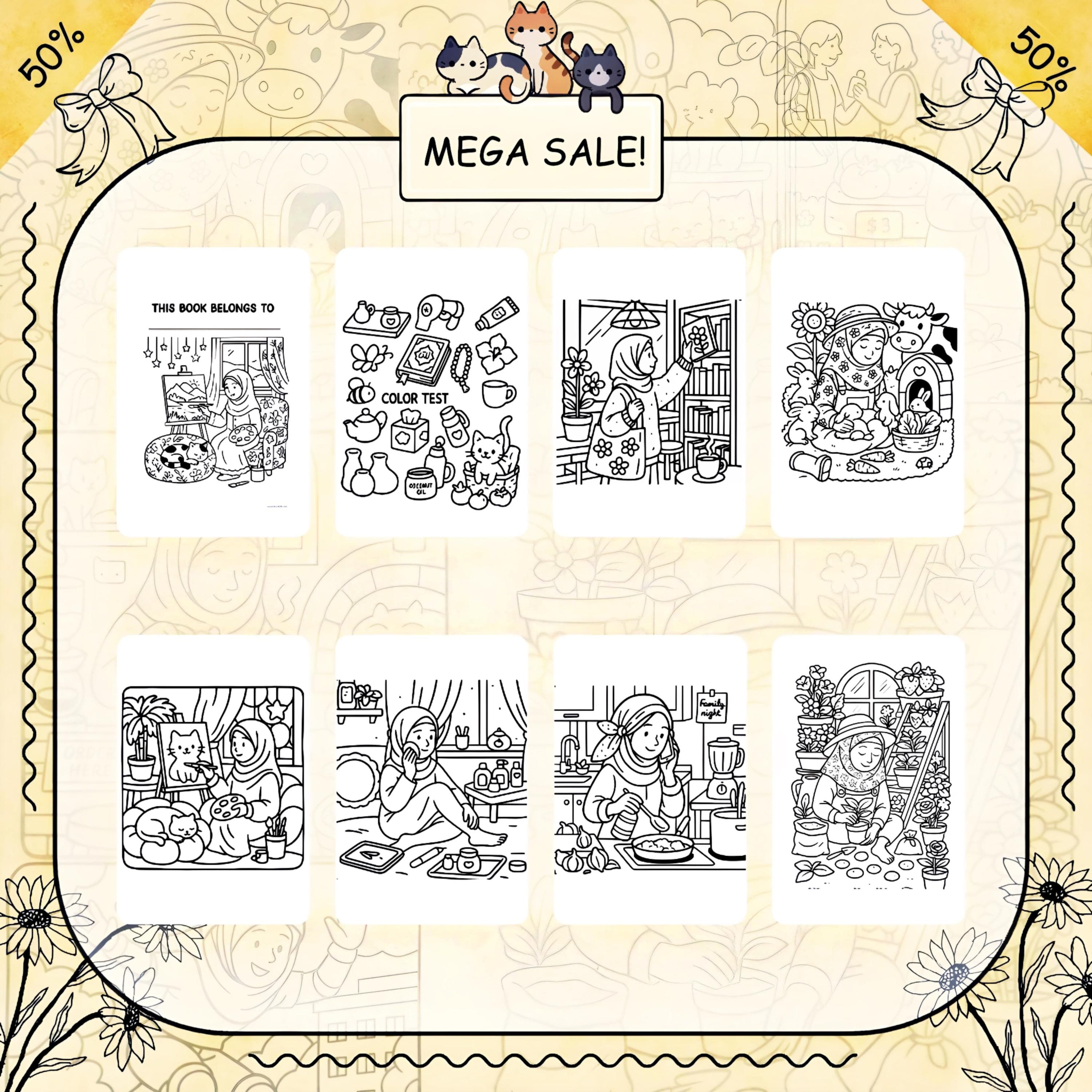 Islamic Hijabi Coloring Book, Cozy Scenes, Ramadan Relaxation (Digital Download) - image 3