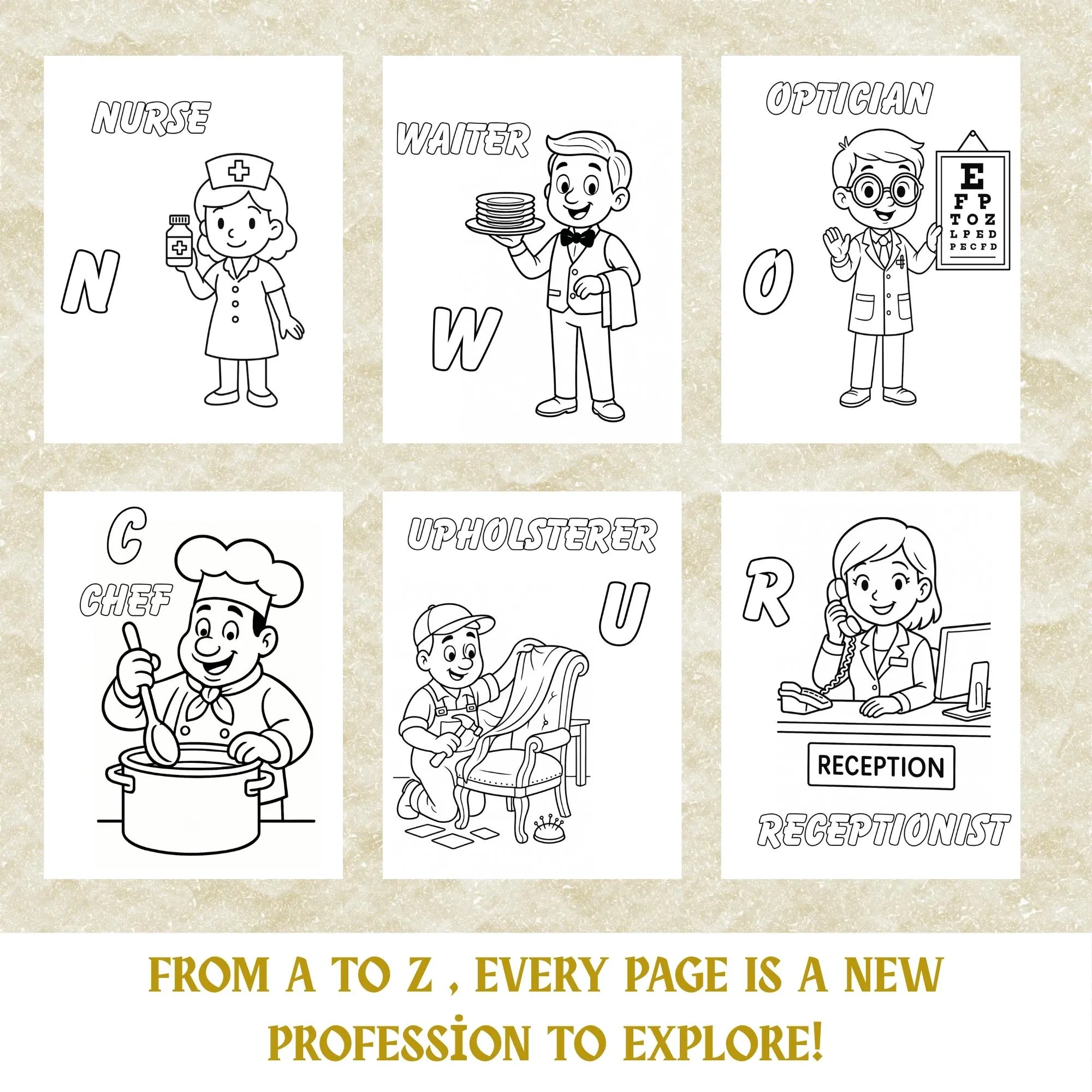 Professions Coloring Book for Kids – A to Z Alphabet Activity (Printable PDF) - image 3