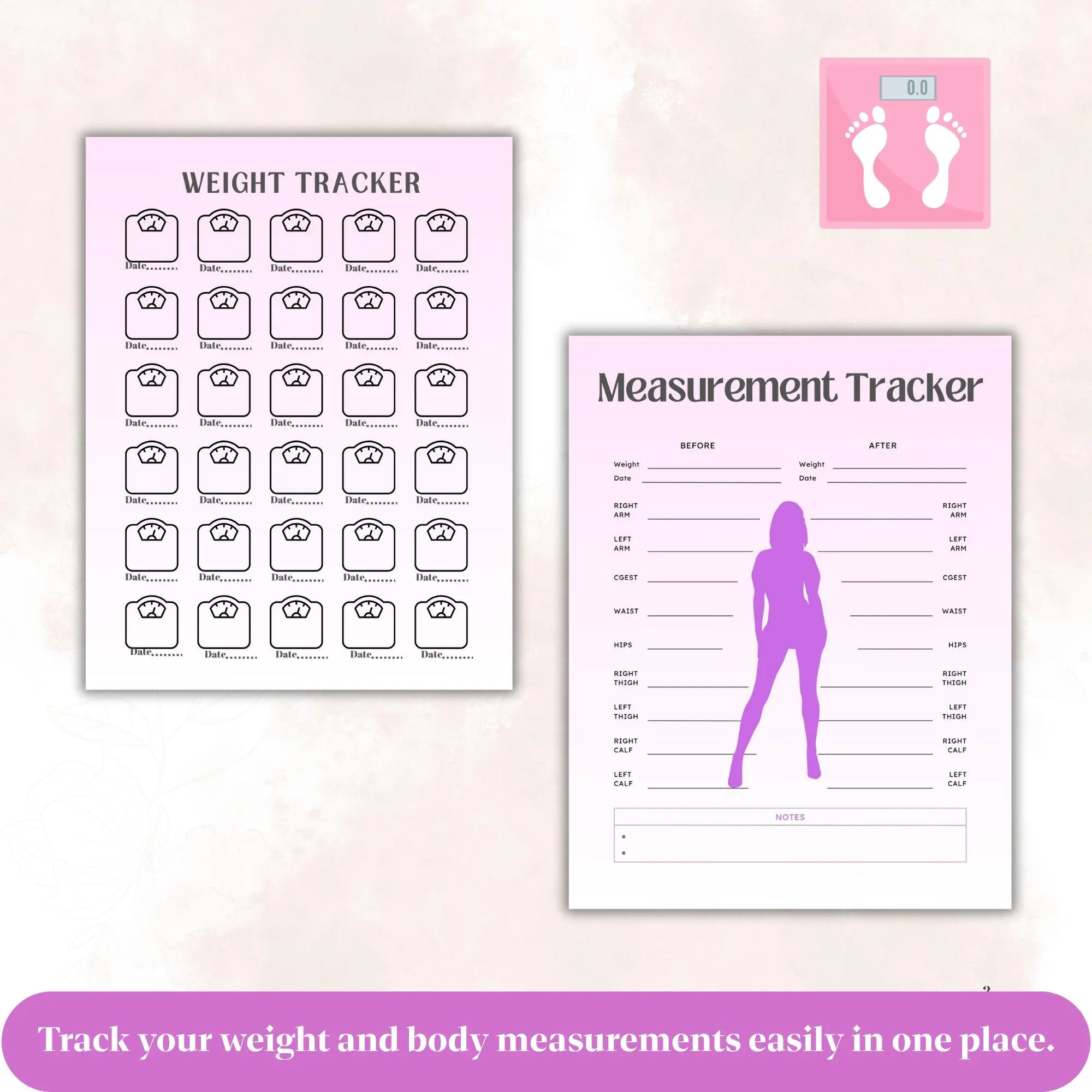 Printable Weight Loss Tracker: Measurement, Weight & Water Journal (Digital Download) - image 3