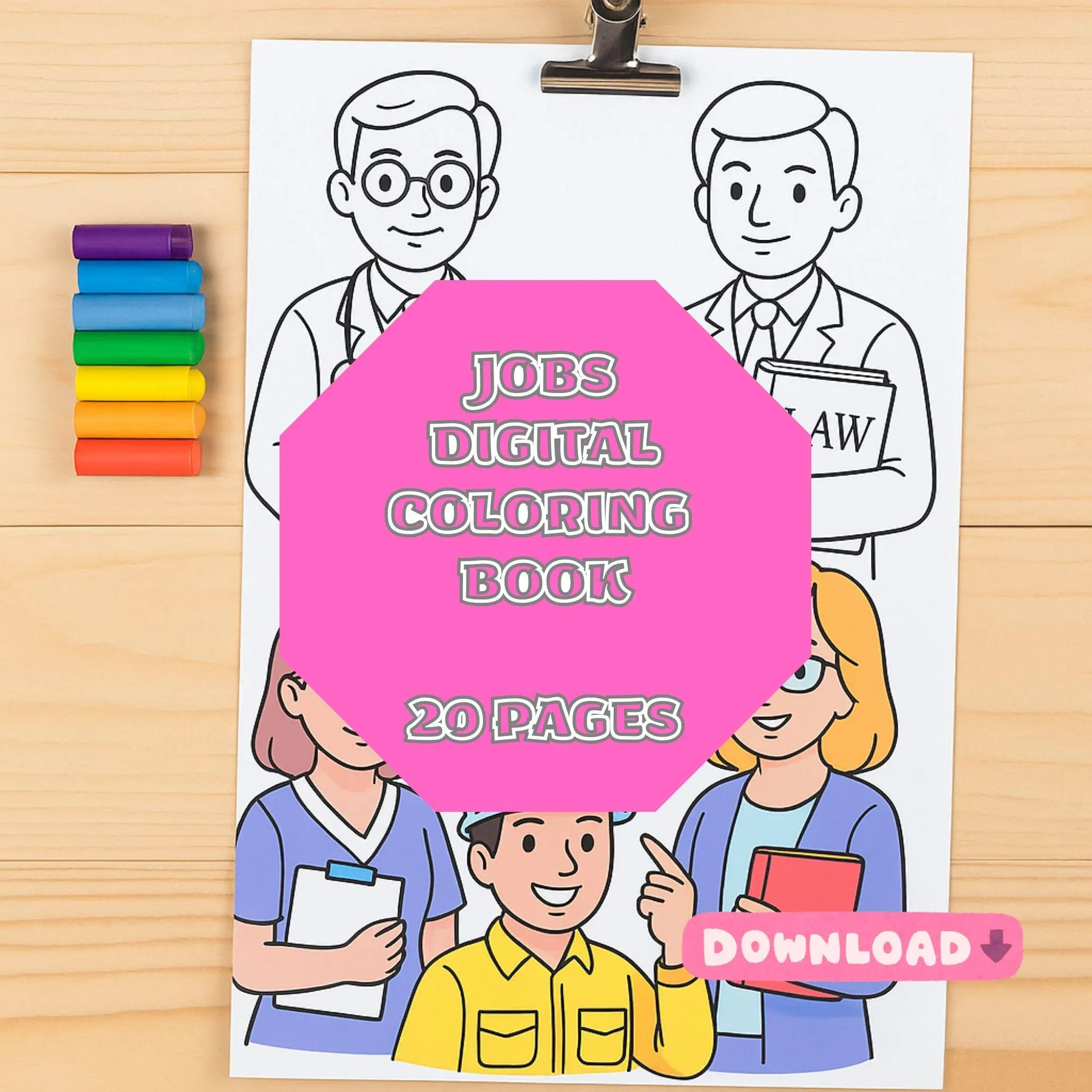 Jobs Digital Coloring Book: 20 Career Coloring Pages for Kids