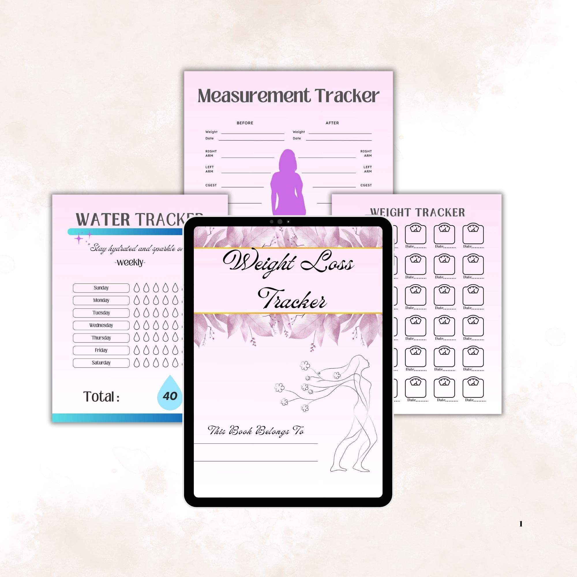 Printable Weight Loss Tracker: Measurement, Weight & Water Journal (Digital Download)