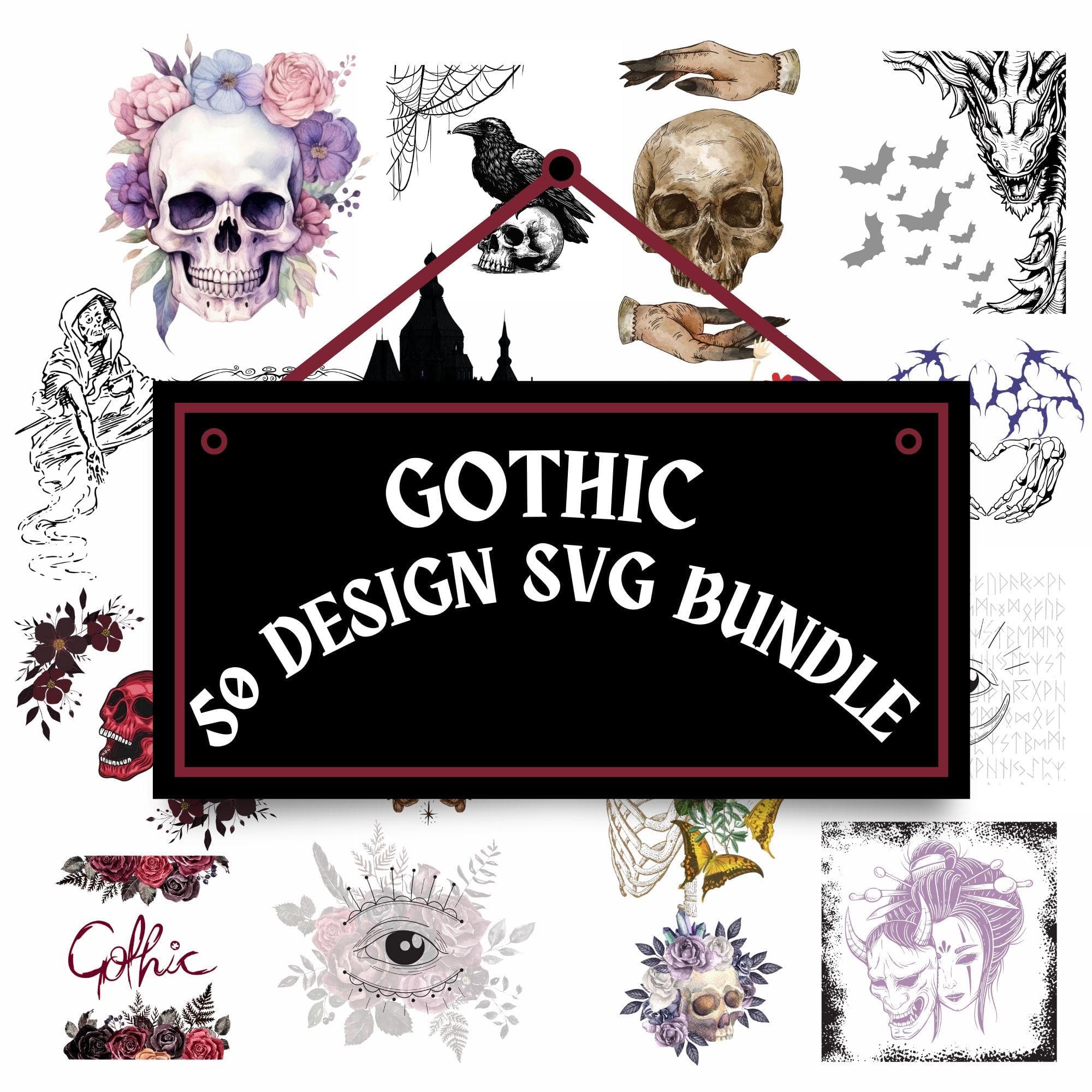 Gothic Clipart Bundle | 50 Dark Aesthetic Illustrations (Digital Download)