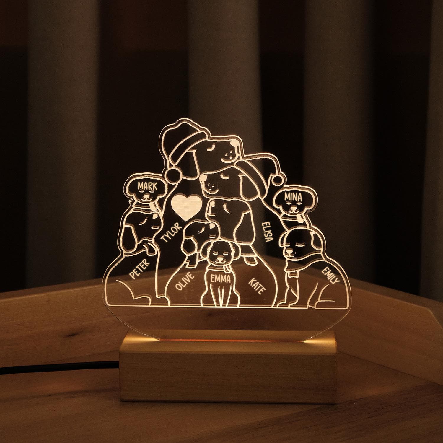 Custom Dog Family Night Light, Personalised Soft Glow 3D LED Lamp, Cozy Bedroom Lighting, Keepsake Gifts for Parents, Pet Lover, Dog Mom Dad