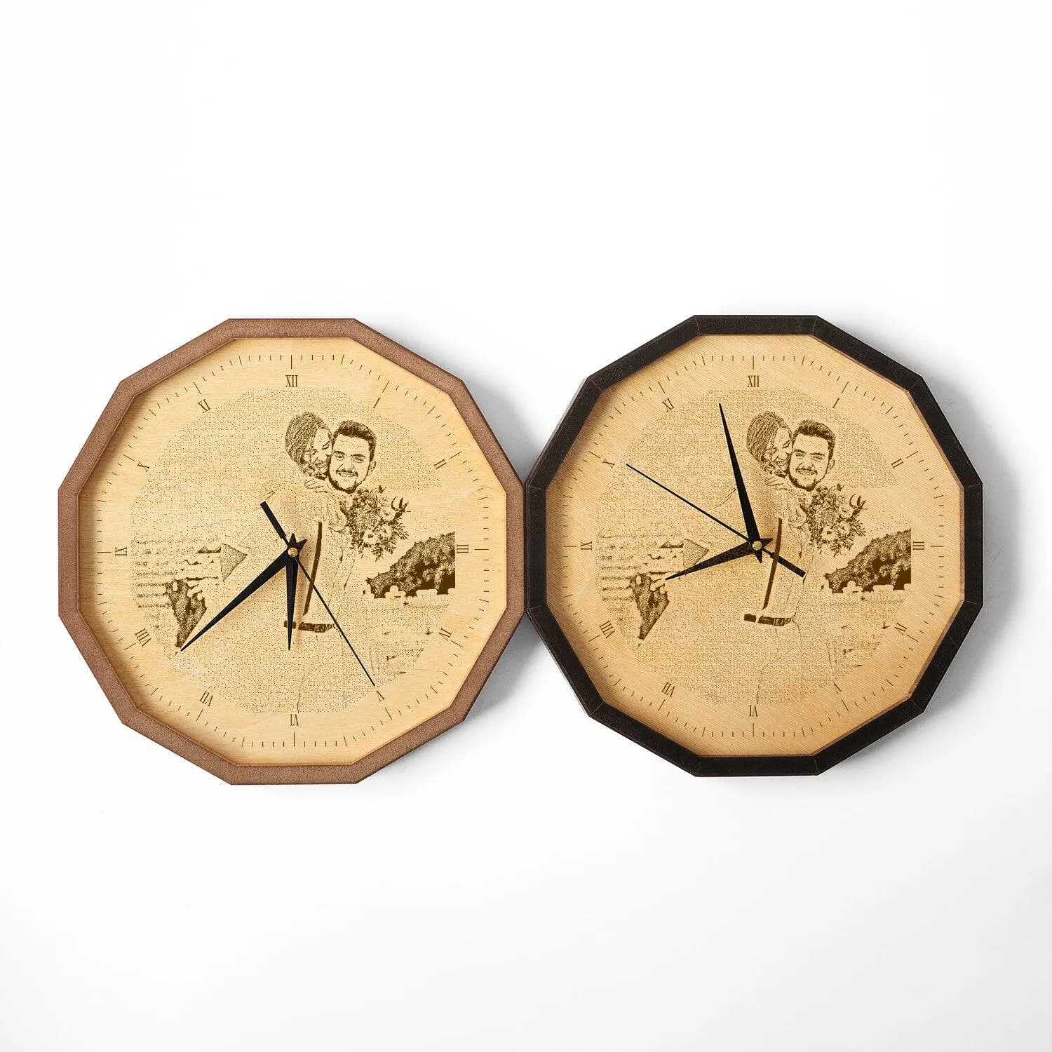 Custom Photo Engraved Wooden Wall Clock – Personalised Couple Gift, Anniversary Keepsake, Wedding Gift for Him or Her, Rustic Home Decor - image 5