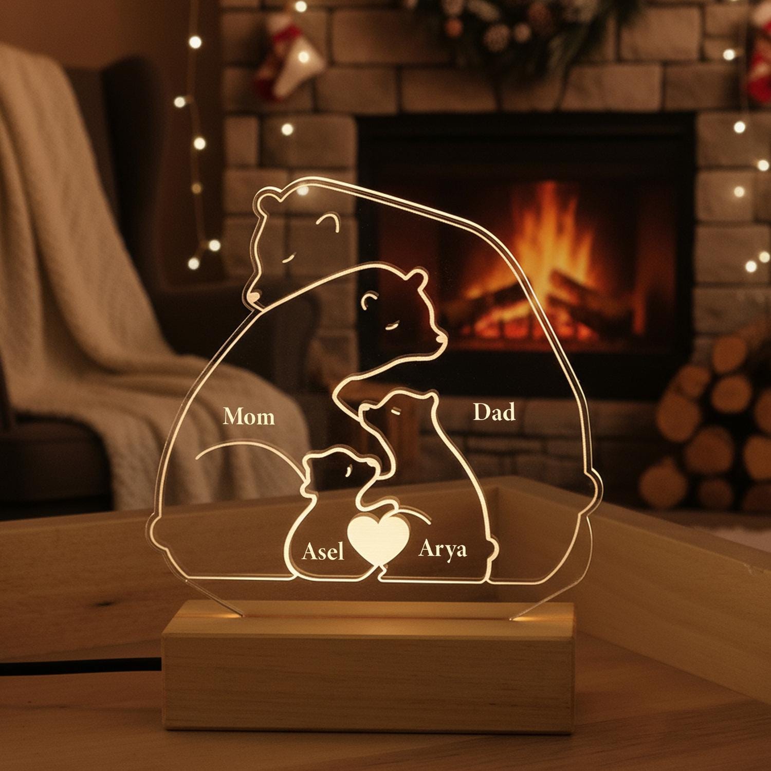 Custom Teddy Bear Family LED Lamp, Personalised Clear Acrylic Night Light, Decorative Ambient Light, Kids Room Decor, Cute Baby Shower Gift - image 5