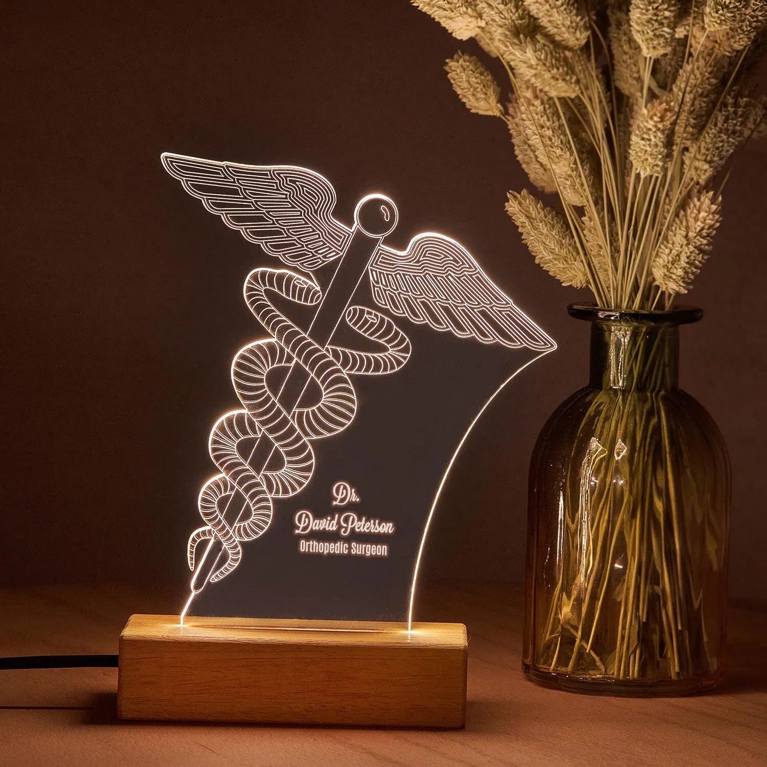 Personalised Caduceus LED Lamp: Custom Clinic Name Plate, Doctor Gift - image 2