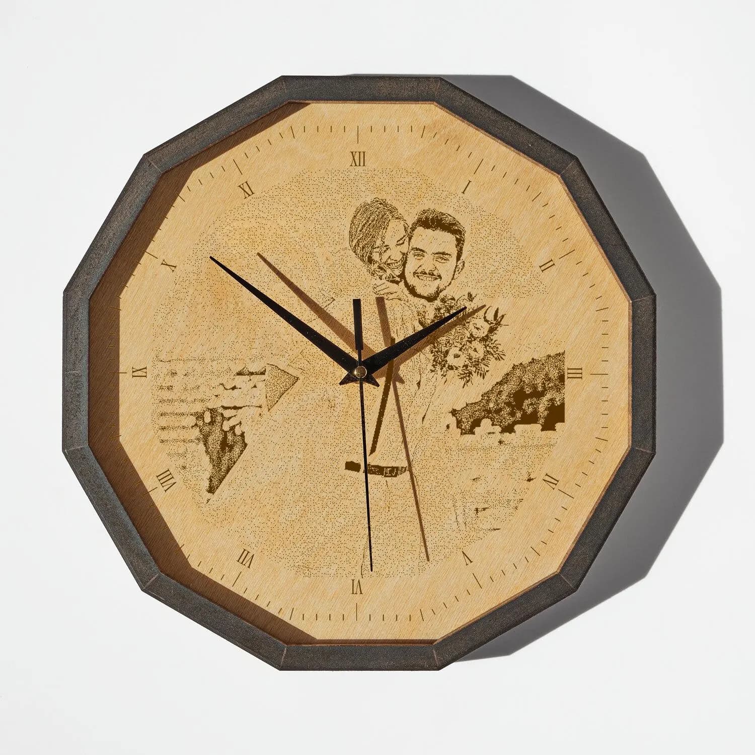 Custom Photo Engraved Wooden Wall Clock – Personalised Couple Gift, Anniversary Keepsake, Wedding Gift for Him or Her, Rustic Home Decor - image 4