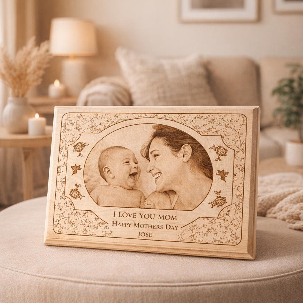 Personalised Wooden Photo Frame, Engraved Photo Gift for Mom, Custom Mothers Day Gift, Photo on Wood, Family Keepsake - image 4