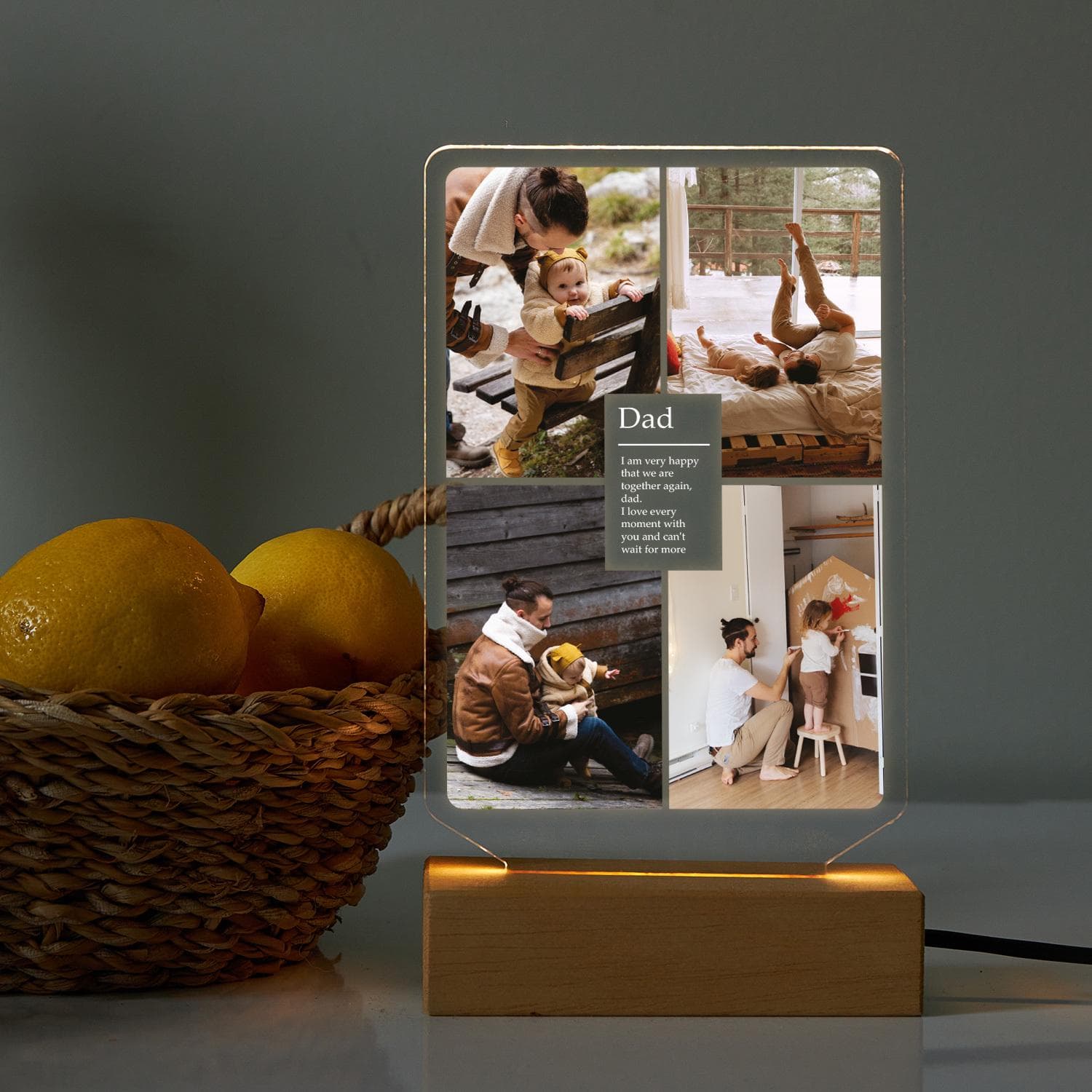 Custom Dad LED Lamp, Engraved Photo Collage with Kids Name, Birthday Gift from Son & Daughter, Best Dad Ever, Family Portrait Gift from Wife - image 5