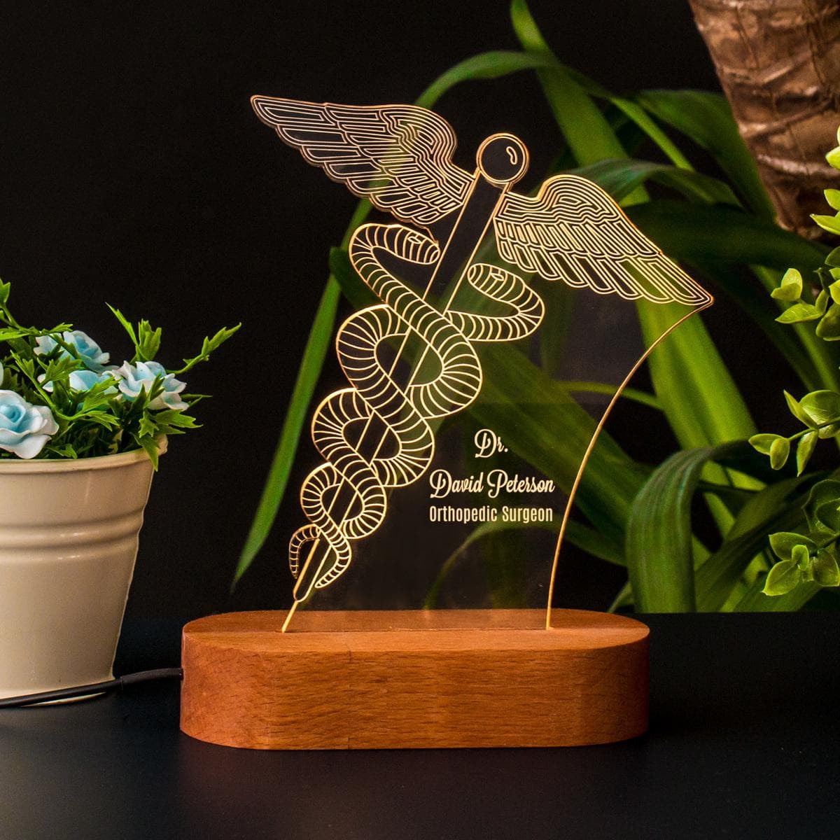 Personalised Caduceus LED Lamp: Custom Clinic Name Plate, Doctor Gift - image 5