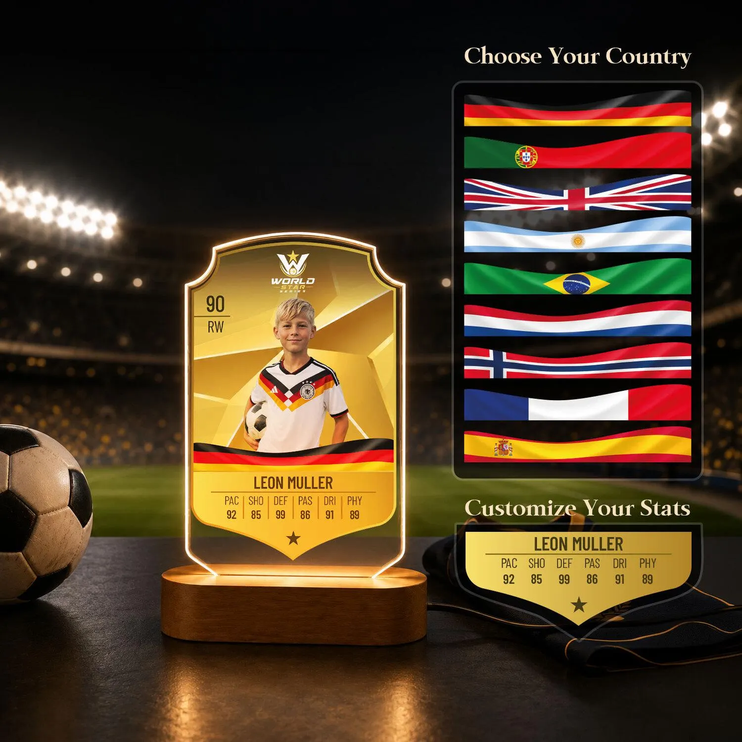 Personalised Football Card LED Lamp with Photo, Custom Card Style Night Light, Soccer Gift for Boys, Football Fan Gift 2026