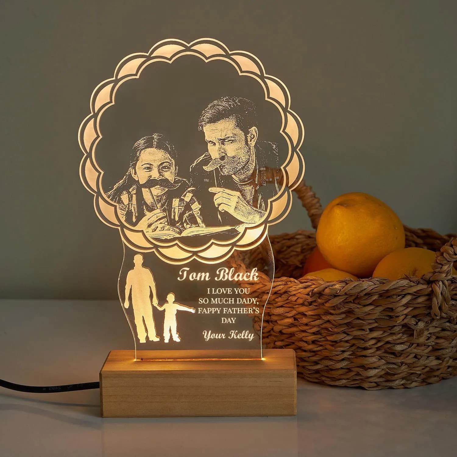 Custom Dad LED Lamp, Engraved Photo Collage with Kids Name, Birthday Gift from Son & Daughter, Best Dad Ever, Family Portrait Gift from Wife - image 3