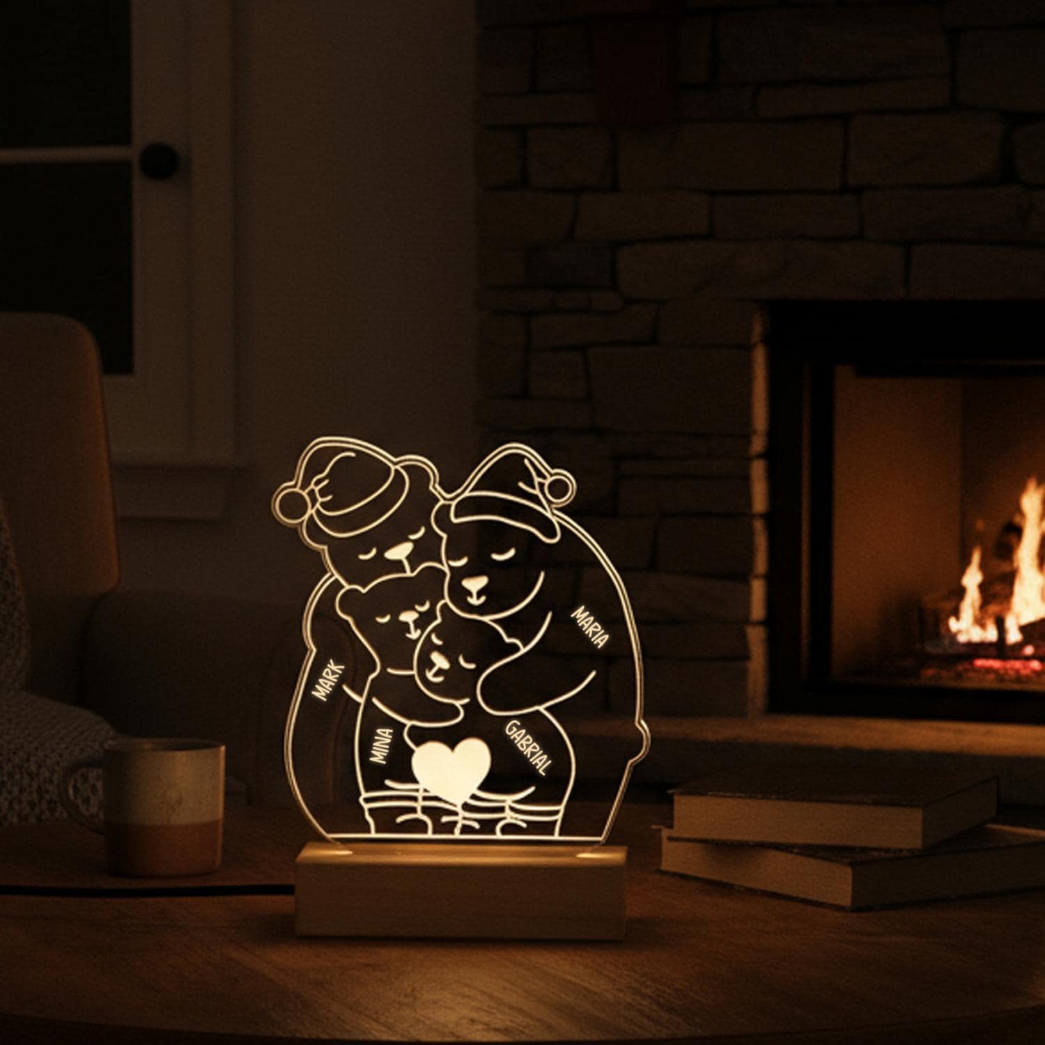 Custom Teddy Bear Family LED Lamp, Personalised Clear Acrylic Night Light, Decorative Ambient Light, Kids Room Decor, Cute Baby Shower Gift