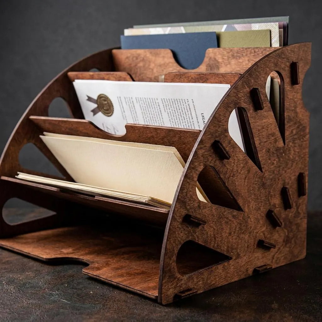 Wooden desk organizer, Office paper organizer, File sorter, File organizer for desk,Document holder,Rustic desk organizer,Wood office sorter - image 3