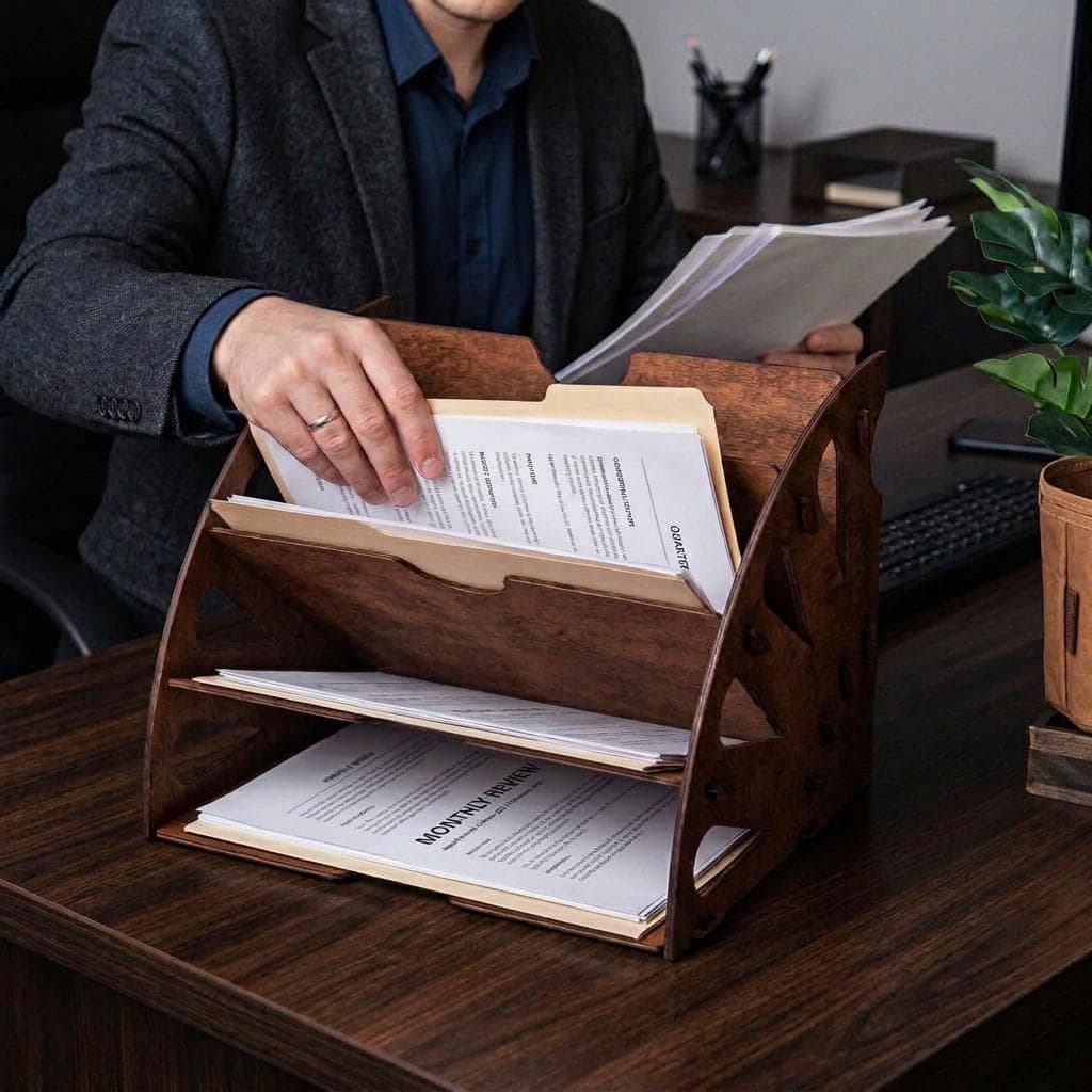 Wooden desk organizer, Office paper organizer, File sorter, File organizer for desk,Document holder,Rustic desk organizer,Wood office sorter - image 5