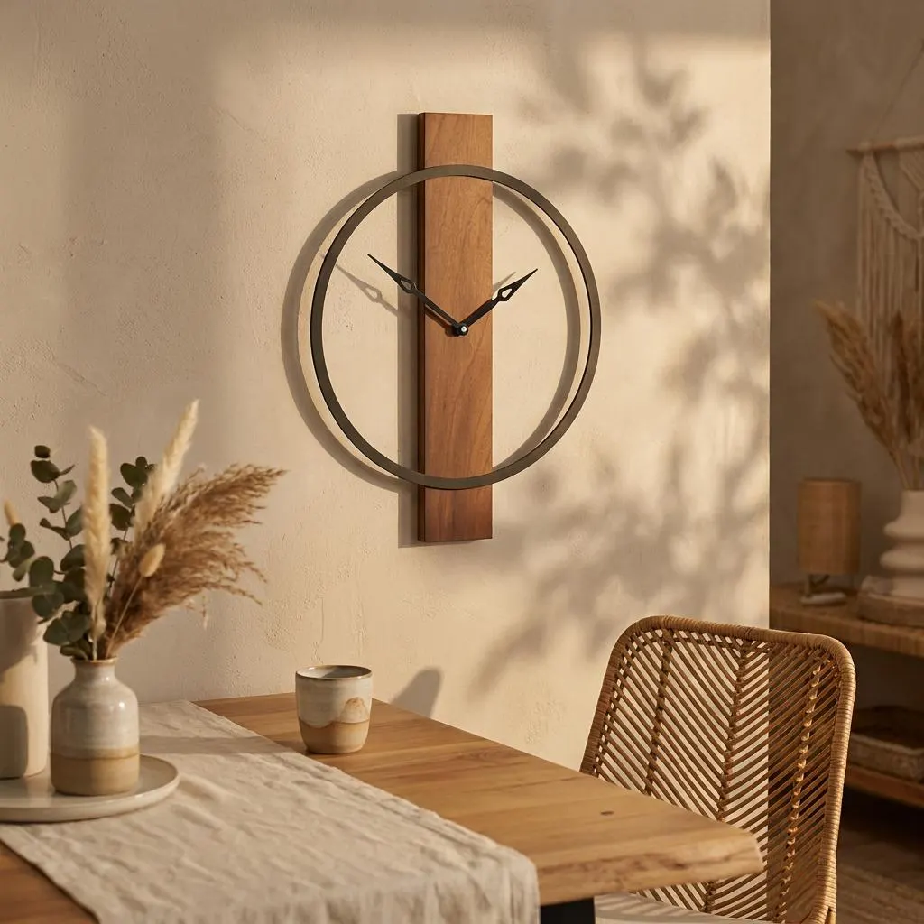 Geometric Wooden Wall Clock, Mid-Century Modern Minimalist Design, Silent Quartz Movement - image 3