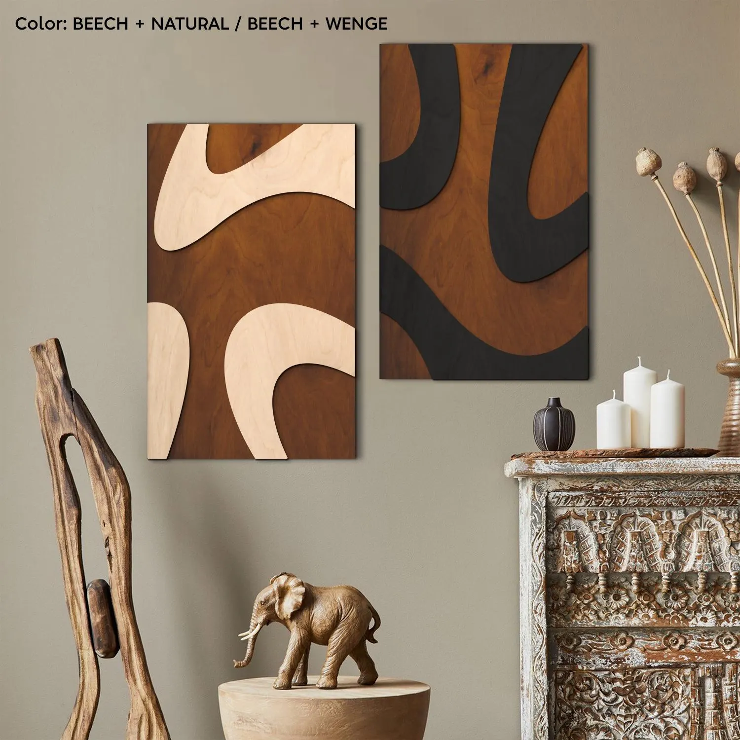 Set of 2 Geometric Wood Wall Art, Modern Abstract Mid Century Wood Wall Decor - image 3