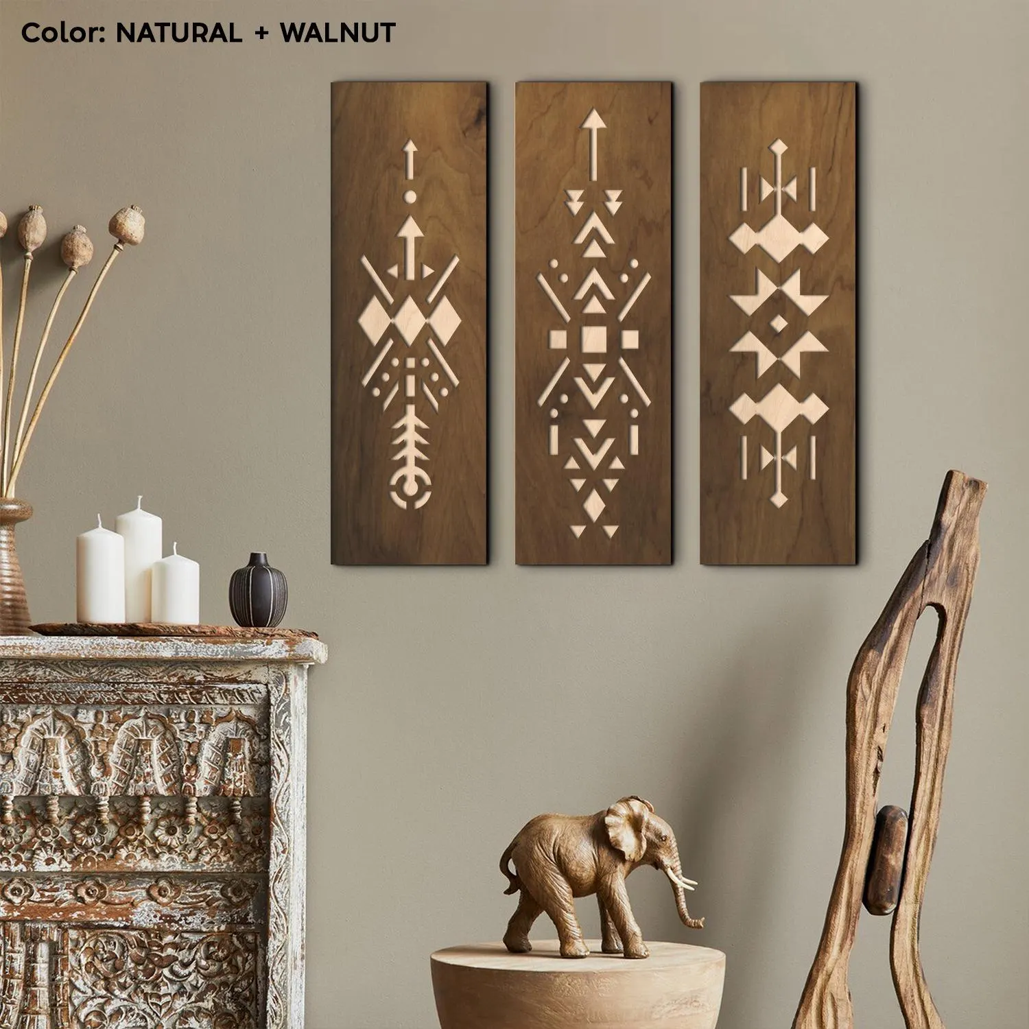 Set of 3 aztec wall art, Tribal wall art, Boho wall decor, Southwest decor, Rustic wall decor, Ethnic wall decor, Geometric wall decor - image 5