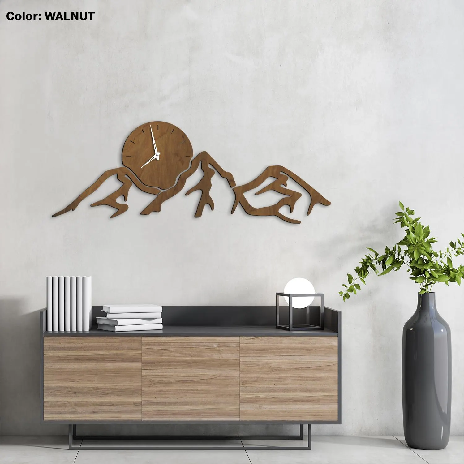 Wood mountain wall clock, Wood nature wall clock, Woodland wall clock,Forest wall clock,Modern wood clock,Decorative clock,Unique wall clock