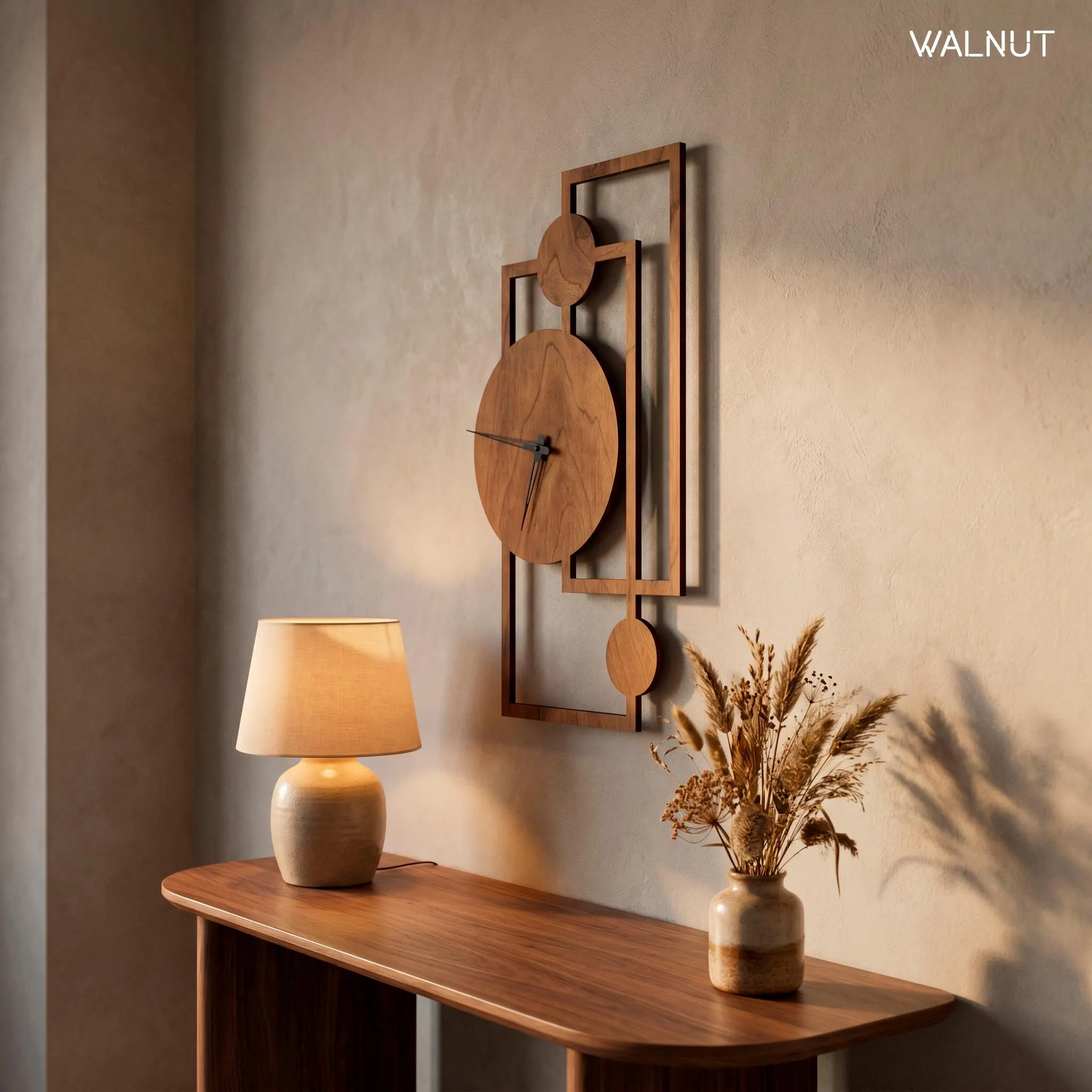 Modern Wood Wall Clock, Geometric Wooden Clock, Abstract Silent Clock, Japandi Living Room Decor, Minimalist Wall Art - image 3