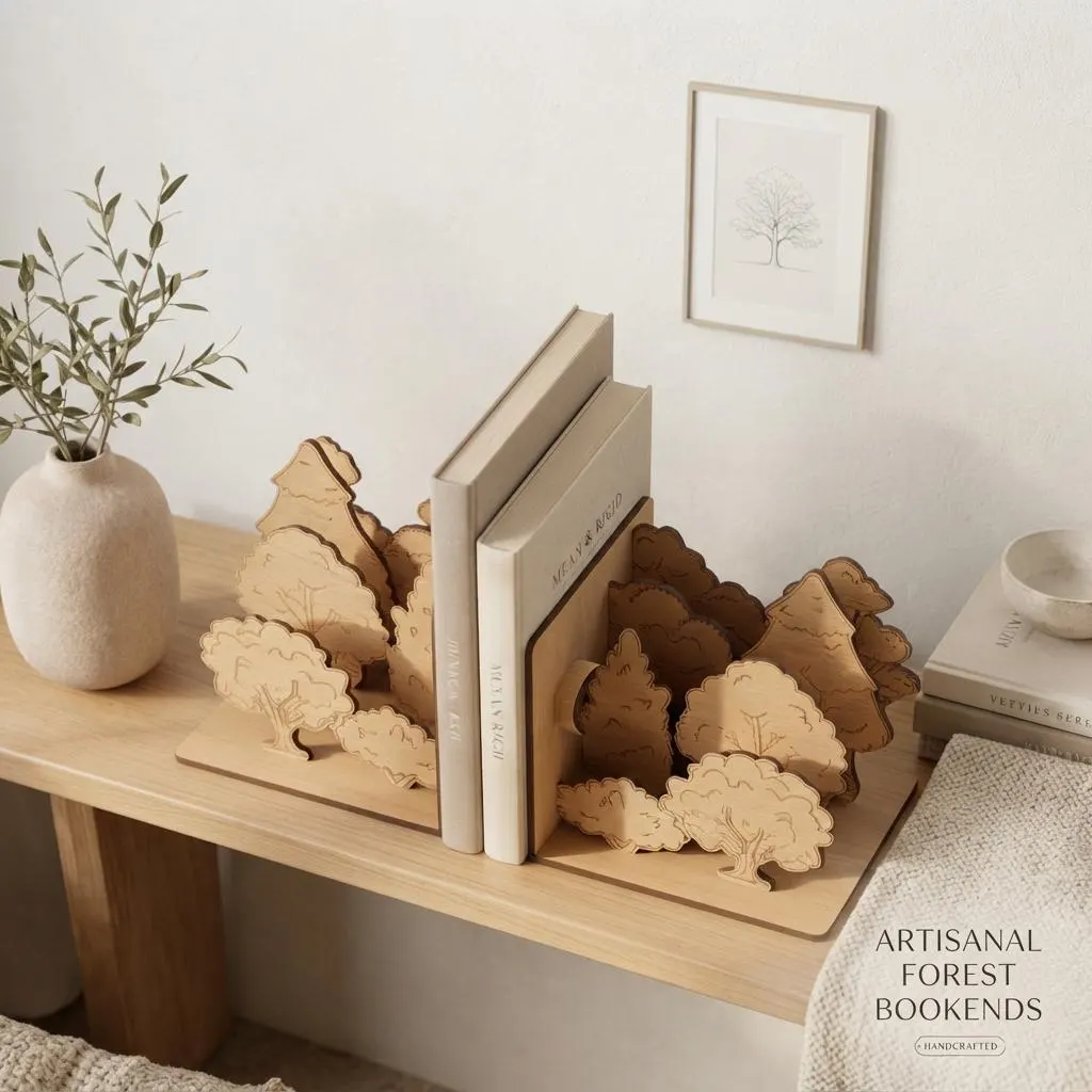 Forest Bookends, Woodland Bookends, Wooden Bookends, Forest Book Decor, Nature Bookends,Tree Bookends,Rustic Bookshelf Decor,Book Lover Gift - image 3