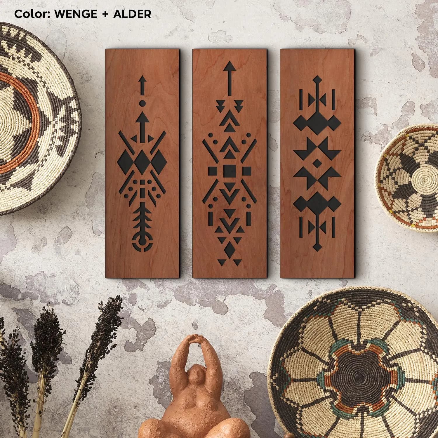 Set of 3 aztec wall art, Tribal wall art, Boho wall decor, Southwest decor, Rustic wall decor, Ethnic wall decor, Geometric wall decor - image 4