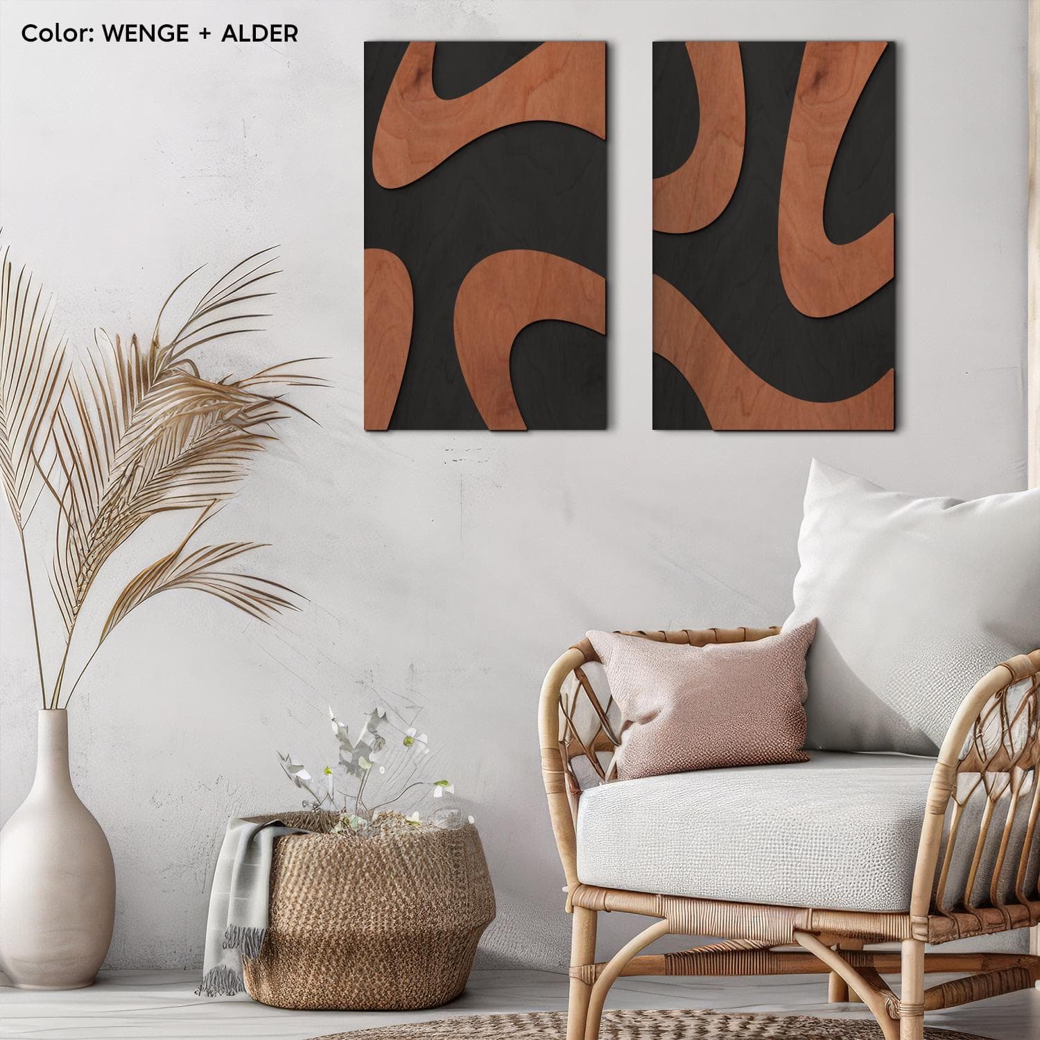 Set of 2 Geometric Wood Wall Art, Modern Abstract Mid Century Wood Wall Decor