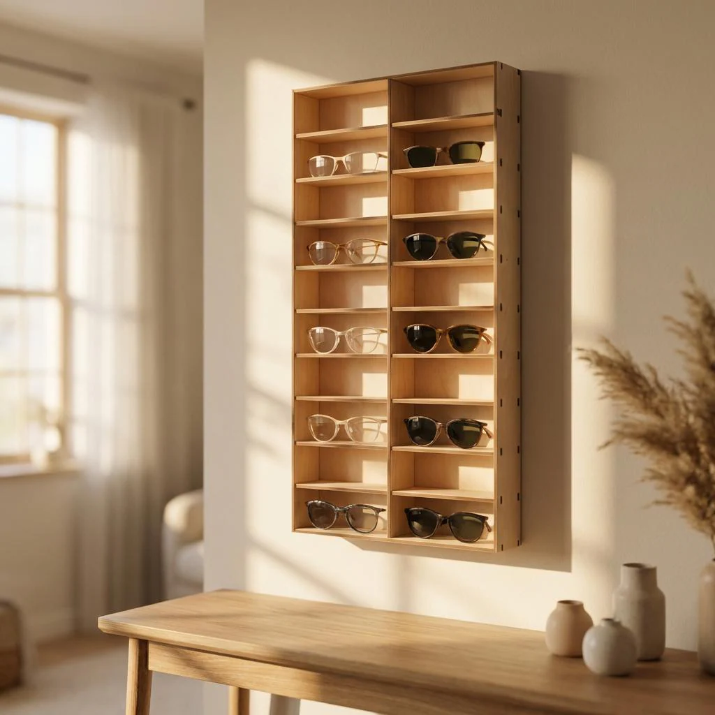 Sunglasses display organizer, Multiple glasses case, Wood glasses stand, Wood sunglasses holder, Glasses desk holder, Sunglasses shelf