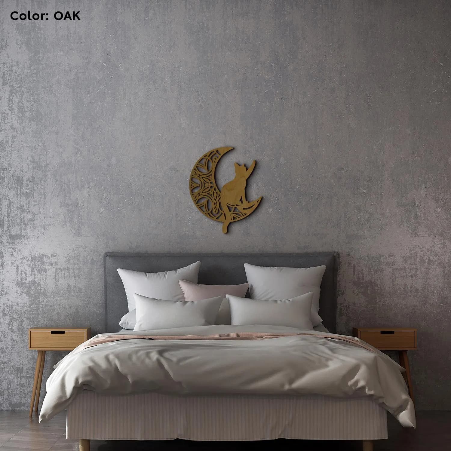 Moon Cat Wood Wall Art, Celestial Nursery Decor, Crescent Moon Silhouette - image 5