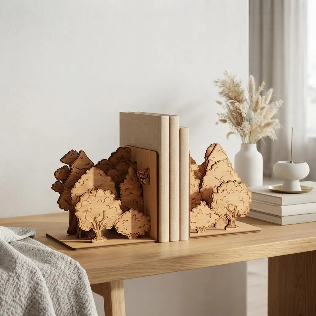 Forest Bookends, Woodland Bookends, Wooden Bookends, Forest Book Decor, Nature Bookends,Tree Bookends,Rustic Bookshelf Decor,Book Lover Gift