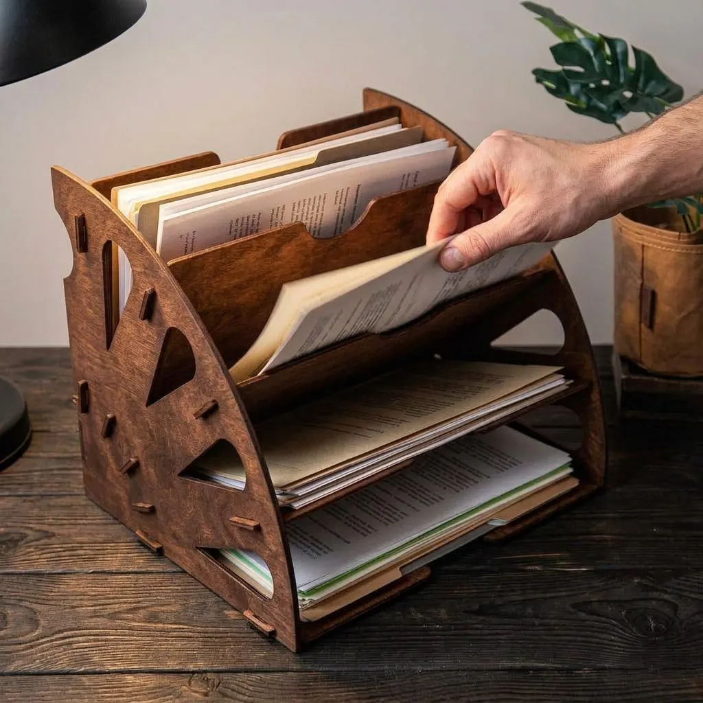 Wooden desk organizer, Office paper organizer, File sorter, File organizer for desk,Document holder,Rustic desk organizer,Wood office sorter