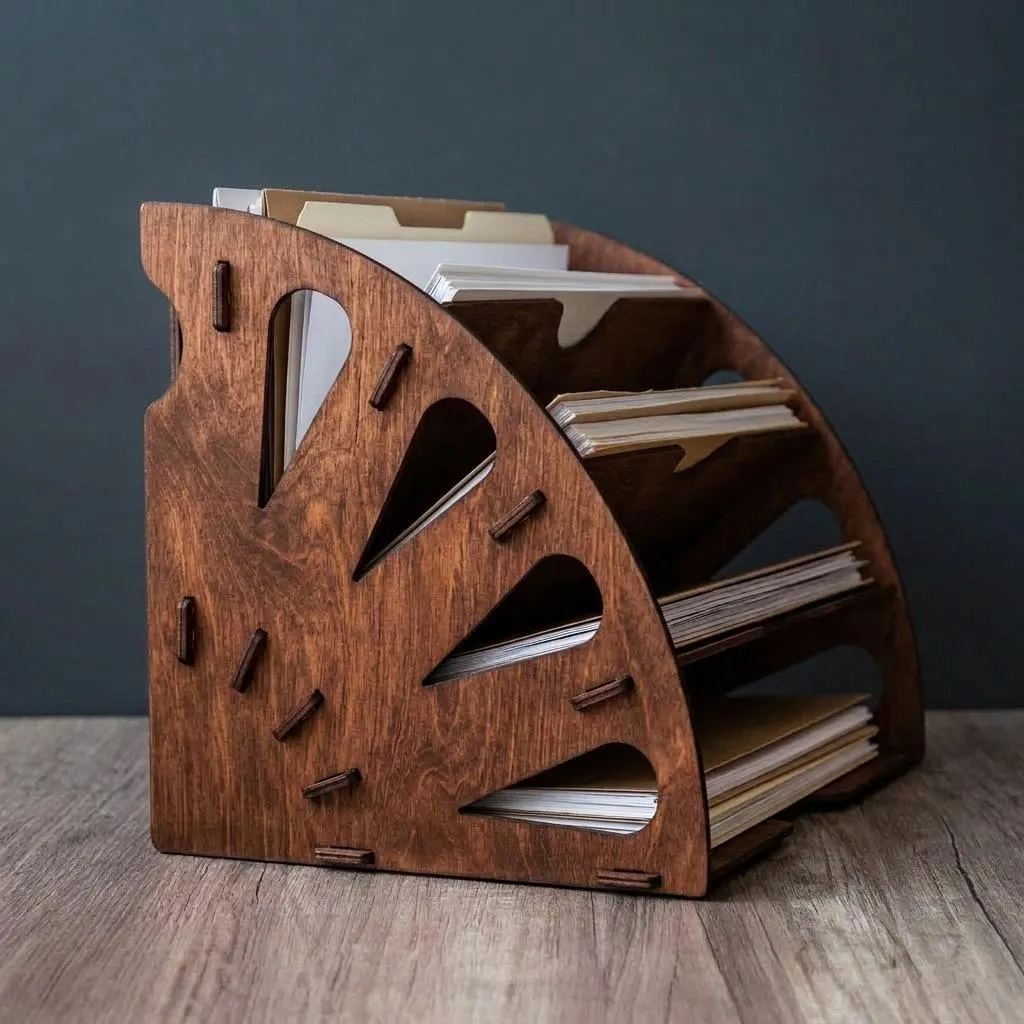 Wooden desk organizer, Office paper organizer, File sorter, File organizer for desk,Document holder,Rustic desk organizer,Wood office sorter - image 4