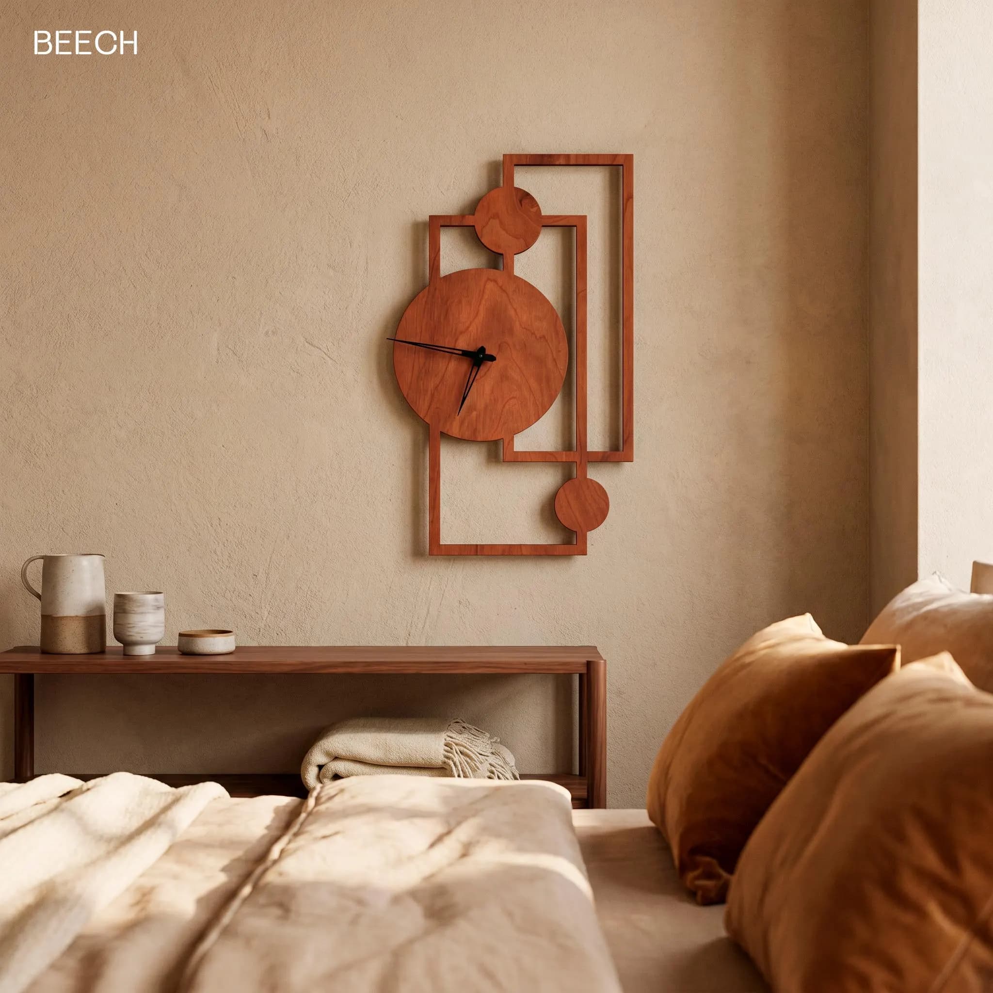 Modern Wood Wall Clock, Geometric Wooden Clock, Abstract Silent Clock, Japandi Living Room Decor, Minimalist Wall Art - image 5