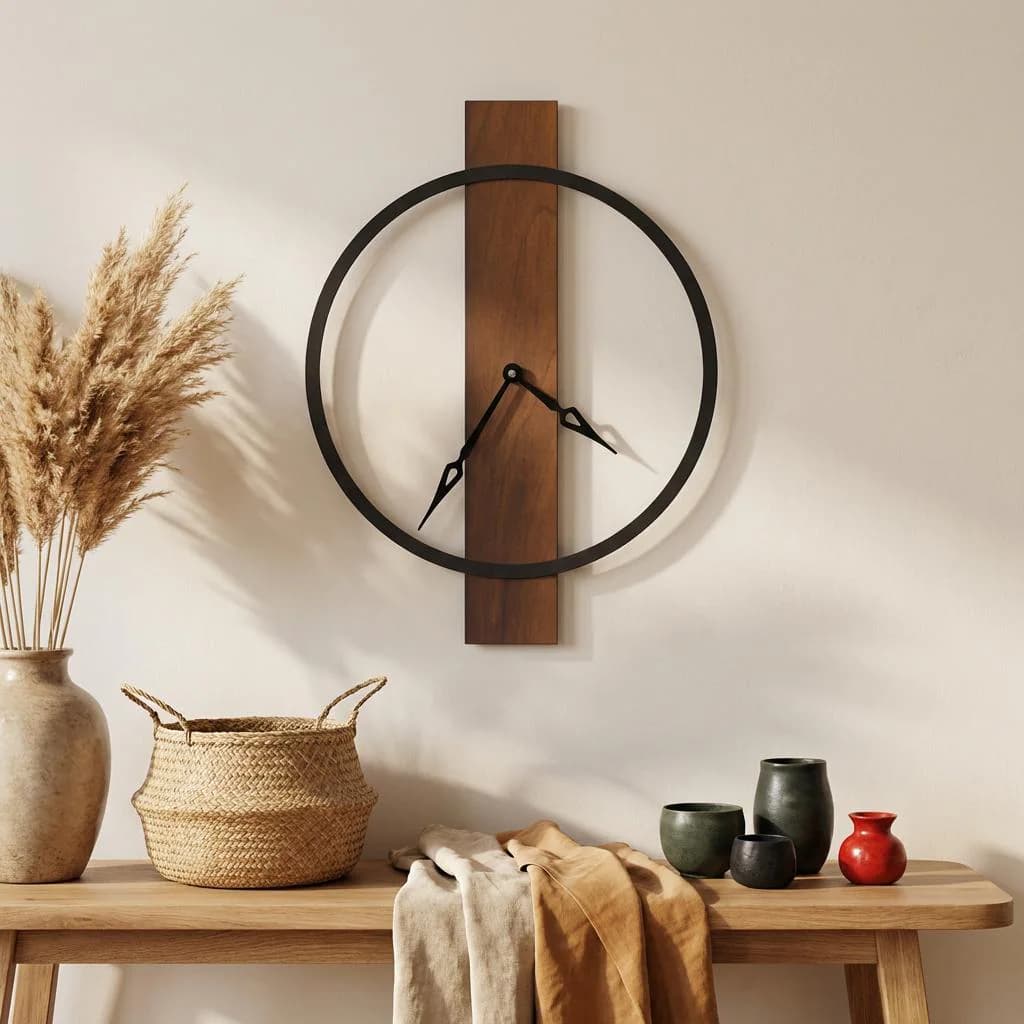 Geometric Wooden Wall Clock, Mid-Century Modern Minimalist Design, Silent Quartz Movement - image 4