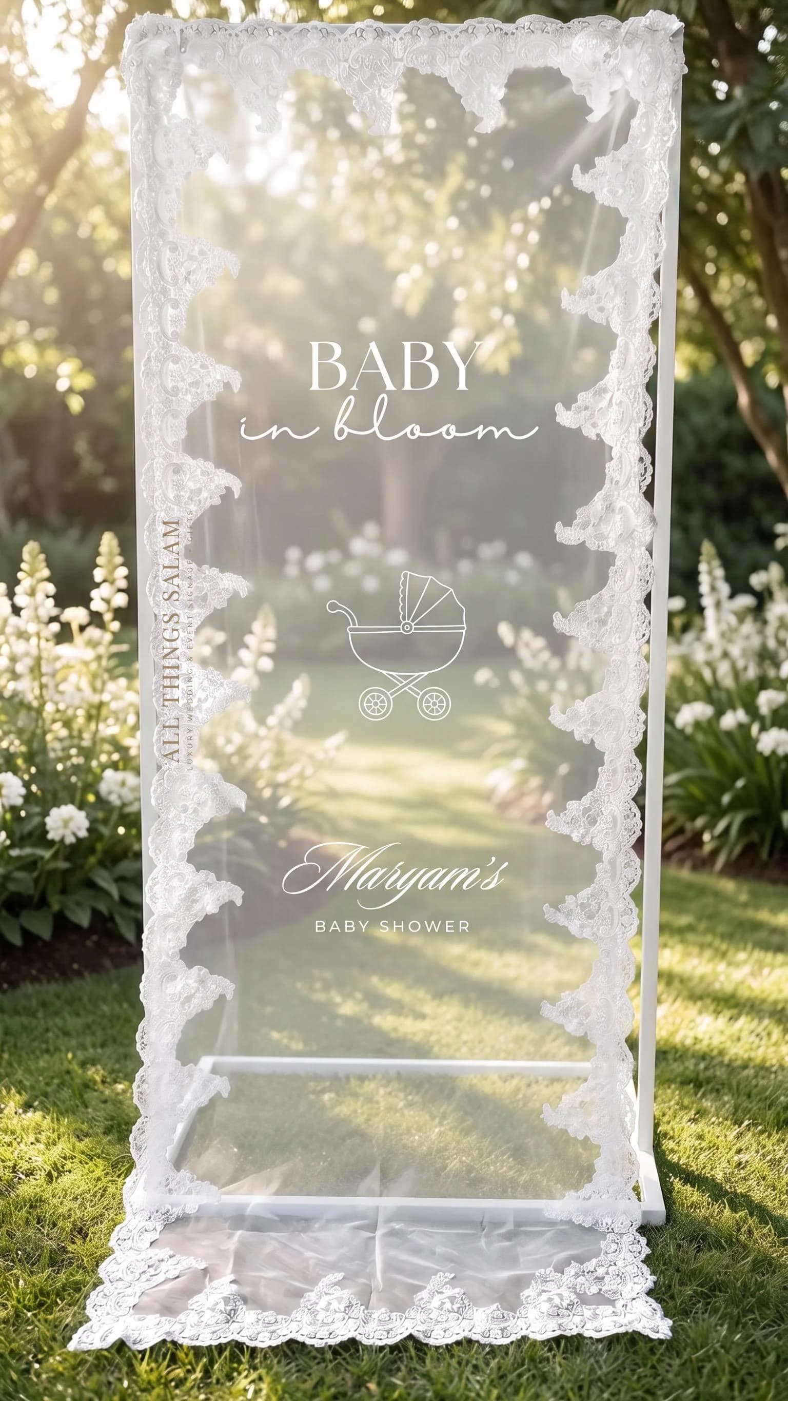 Custom Baby In Bloom Sign, Carriage Lace Baby Shower Sign, Baby in Bloom Shower Baby Announcement, Gender Reveal Pregnancy Announcement Sign