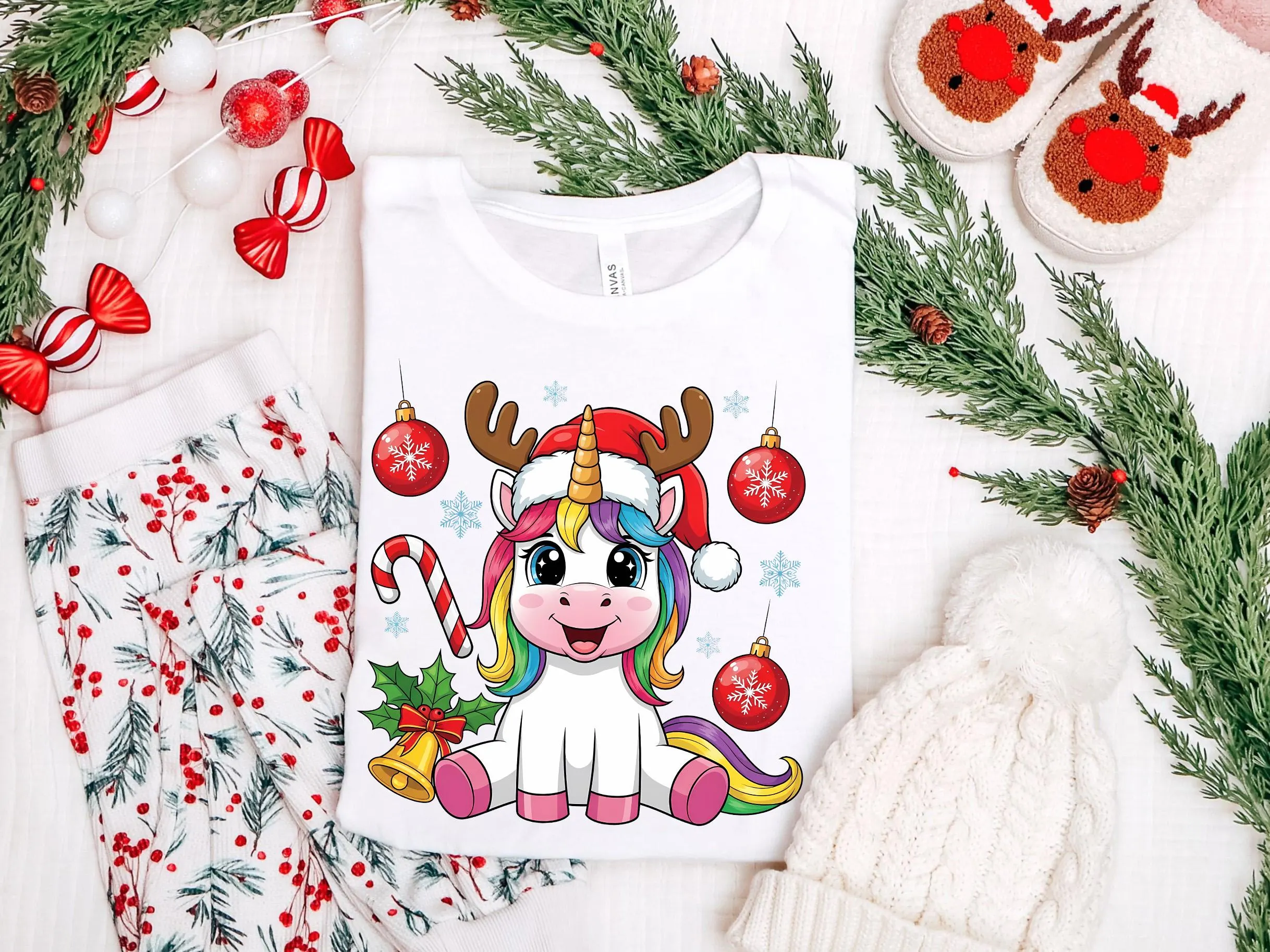 Christmas Unicorn Shirt: Reindeer Holiday Kids Xmas Tee
