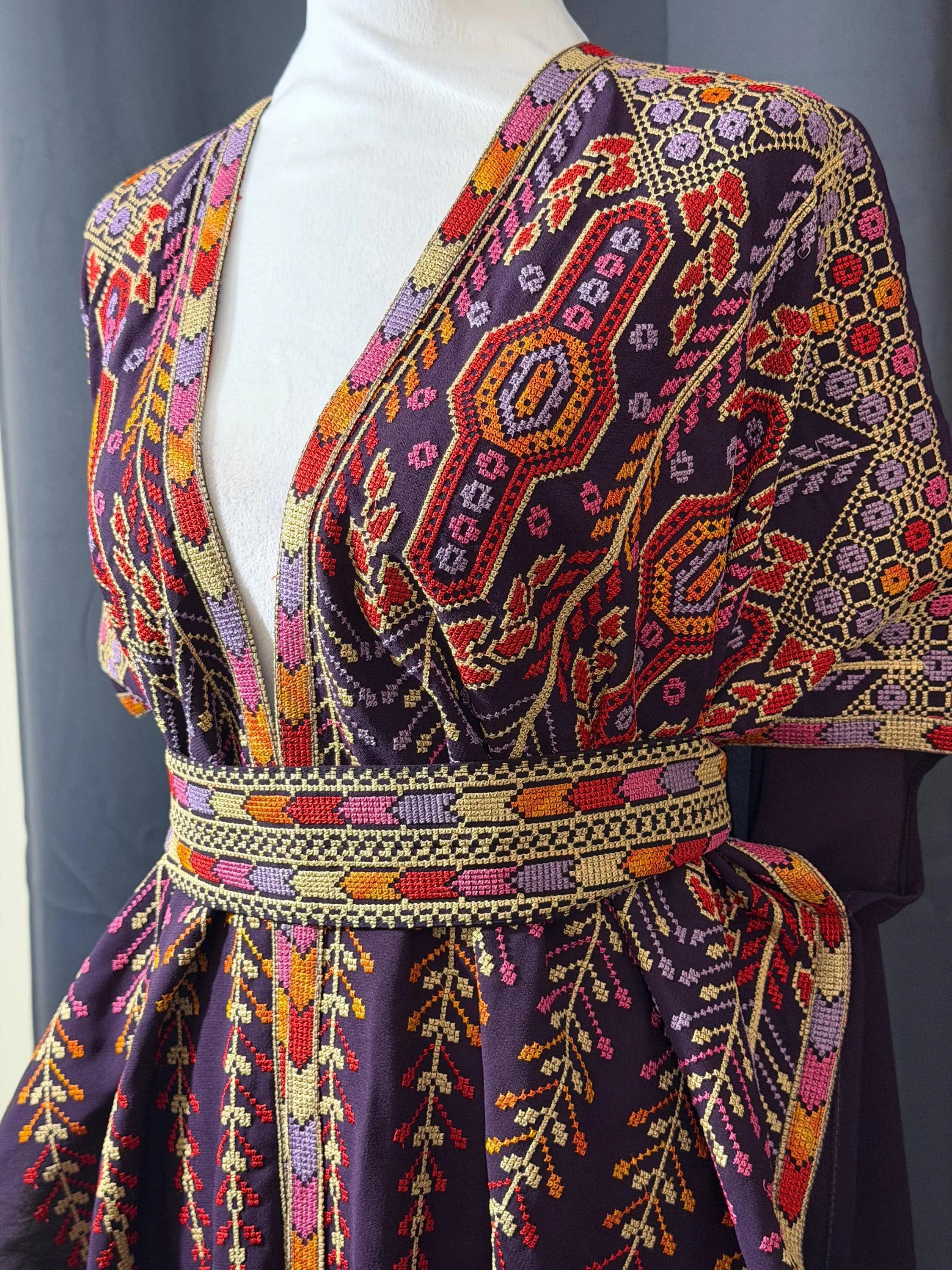 Embroidered Palestinian Abaya, Open Front Bisht Kaftan, Tatreez Eid Dress - image 3